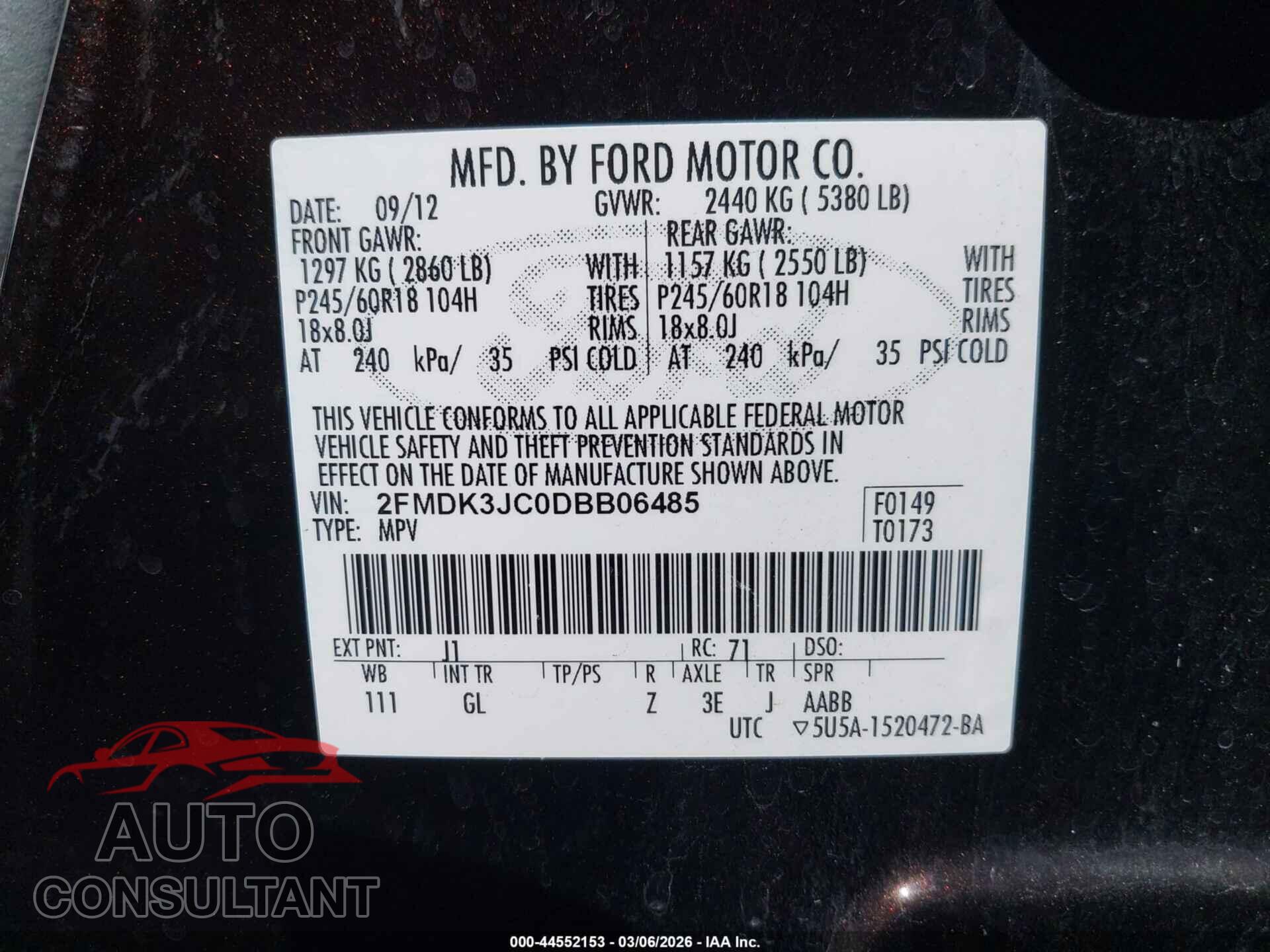 FORD EDGE 2013 - 2FMDK3JC0DBB06485