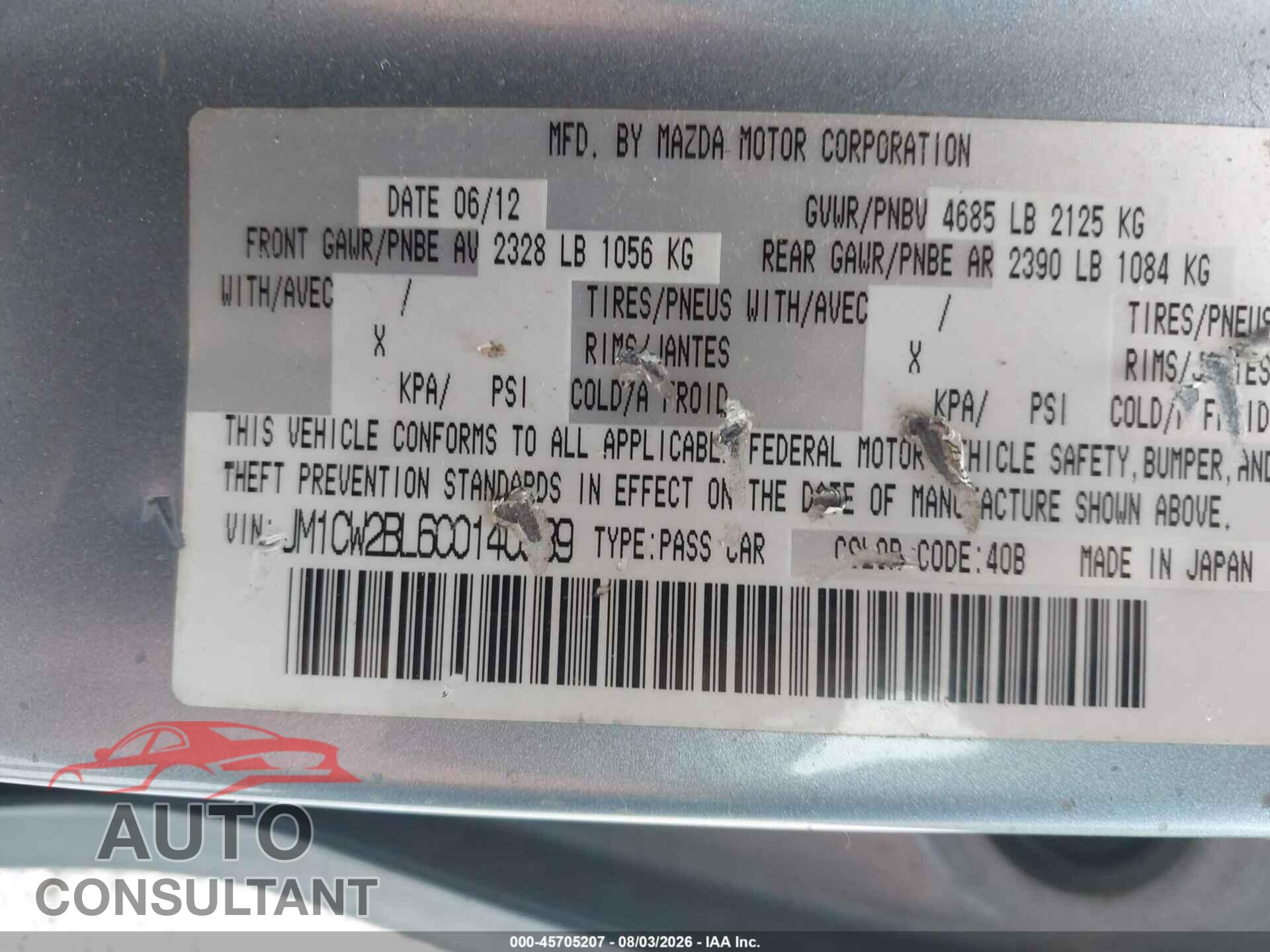 MAZDA MAZDA5 2012 - JM1CW2BL6C0140539