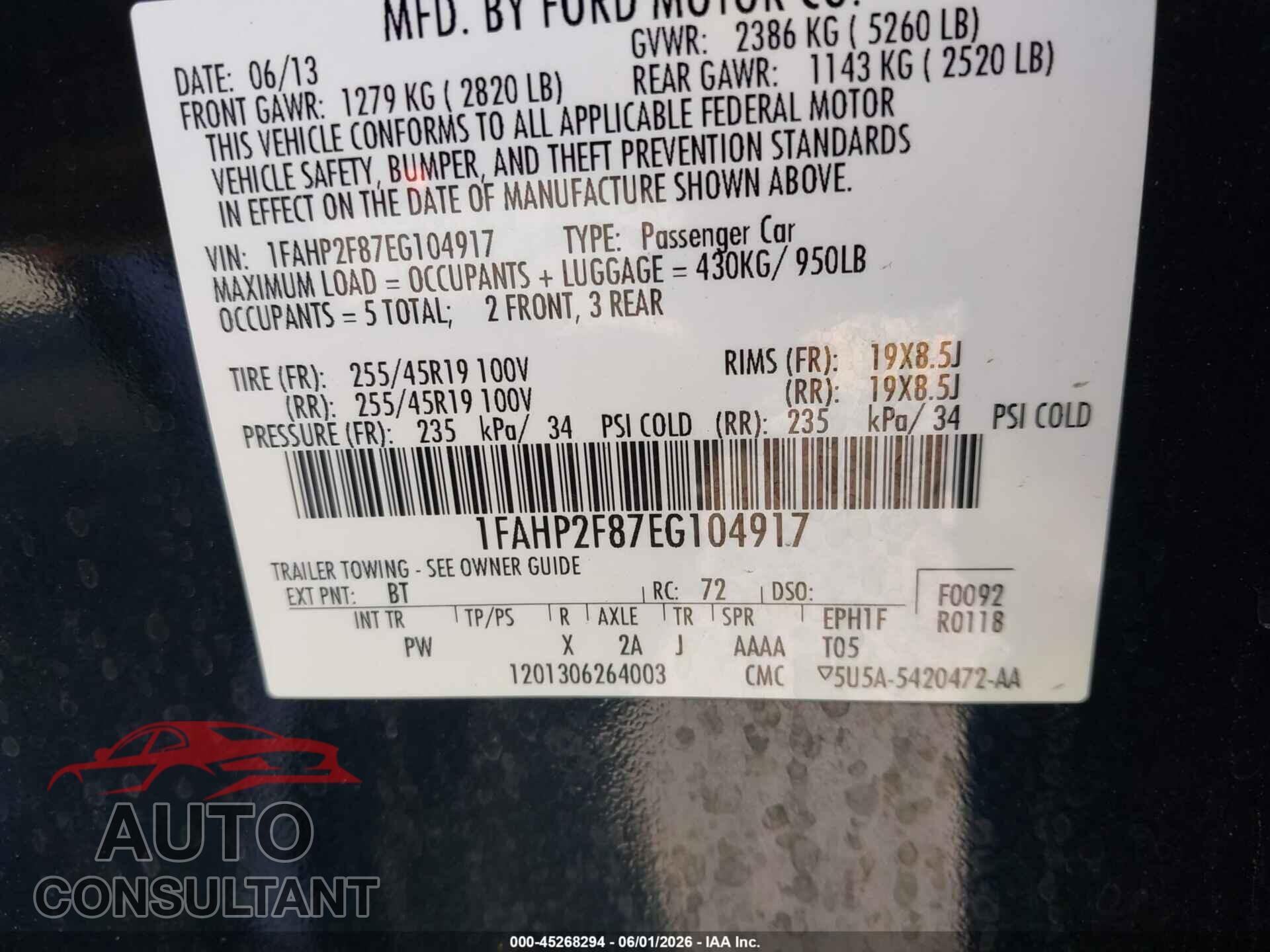 FORD TAURUS 2014 - 1FAHP2F87EG104917