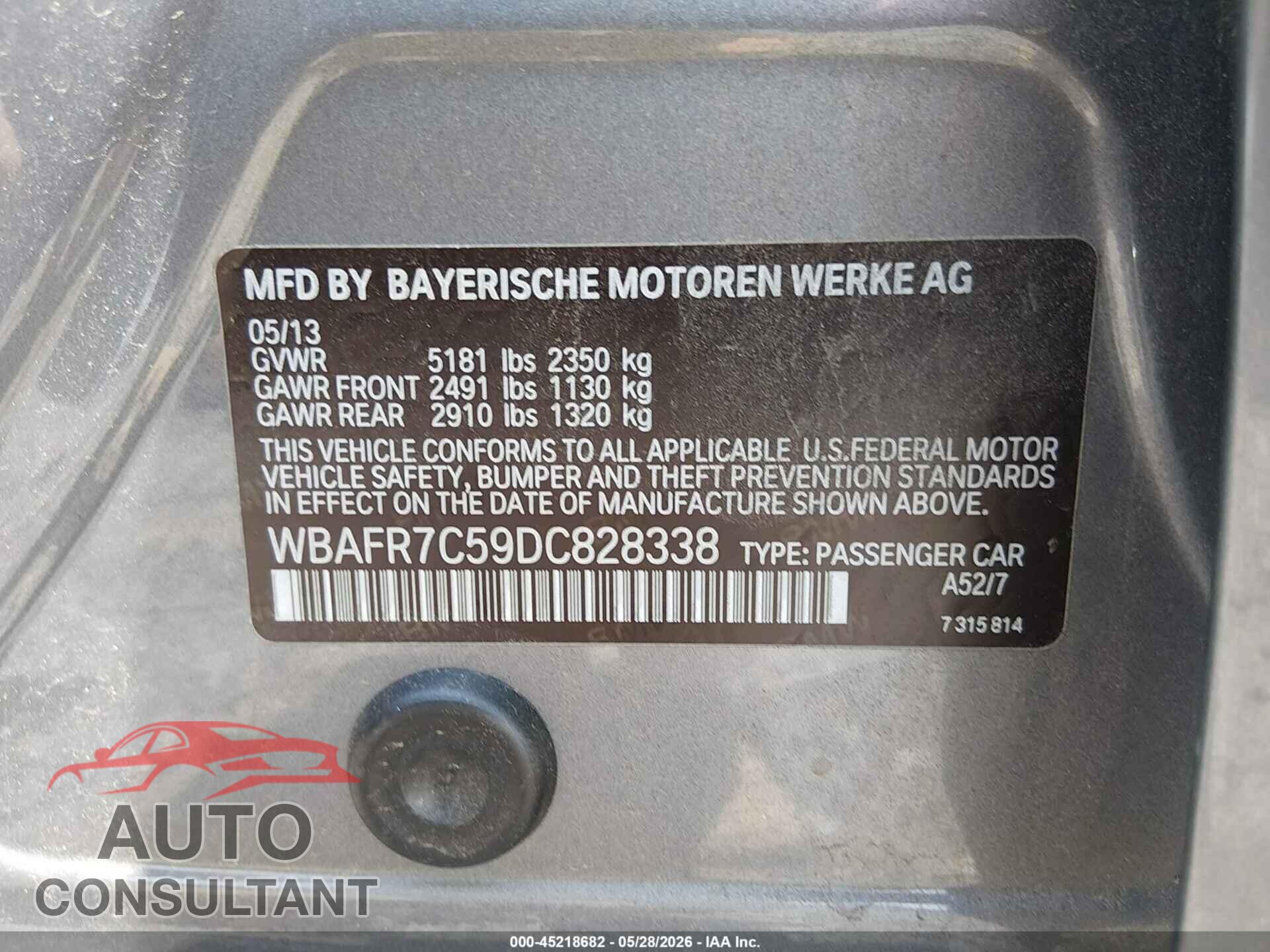 BMW 535I 2013 - WBAFR7C59DC828338