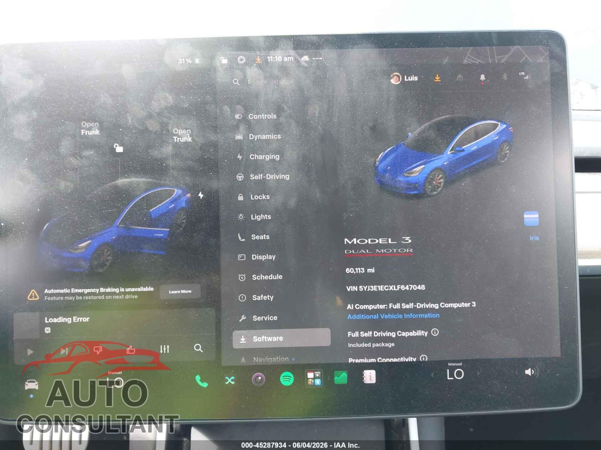 TESLA MODEL 3 2020 - 5YJ3E1ECXLF647048