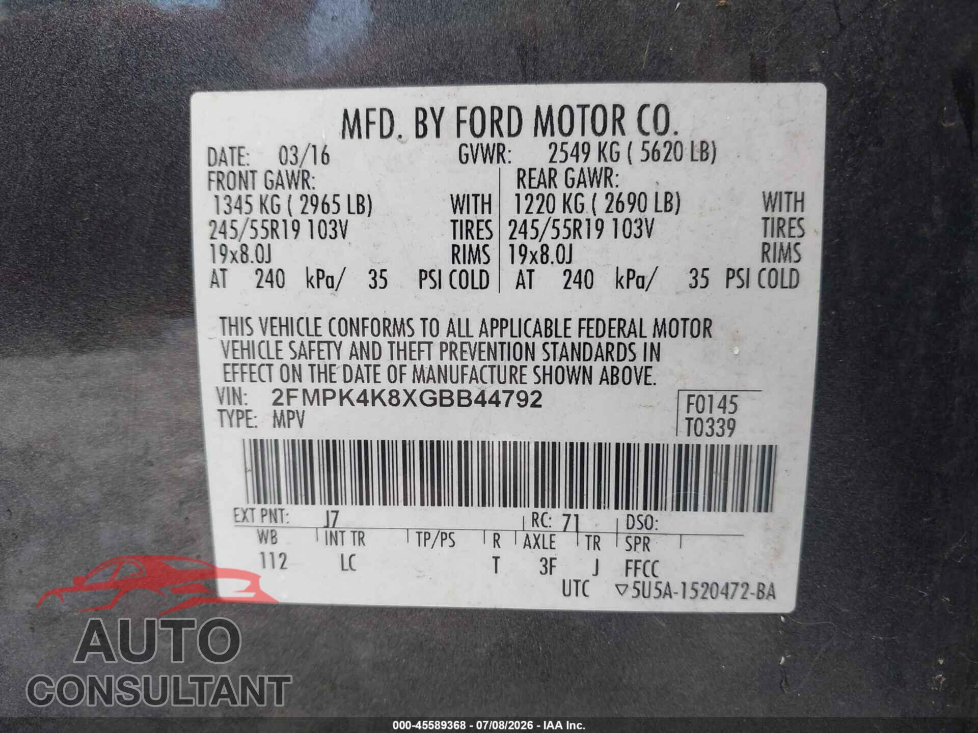 FORD EDGE 2016 - 2FMPK4K8XGBB44792