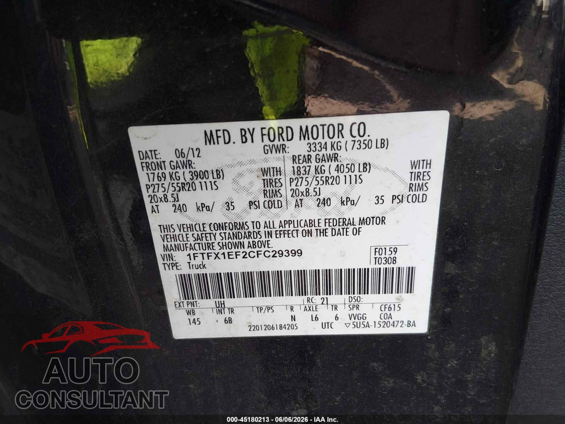 FORD F-150 2012 - 1FTFX1EF2CFC29399