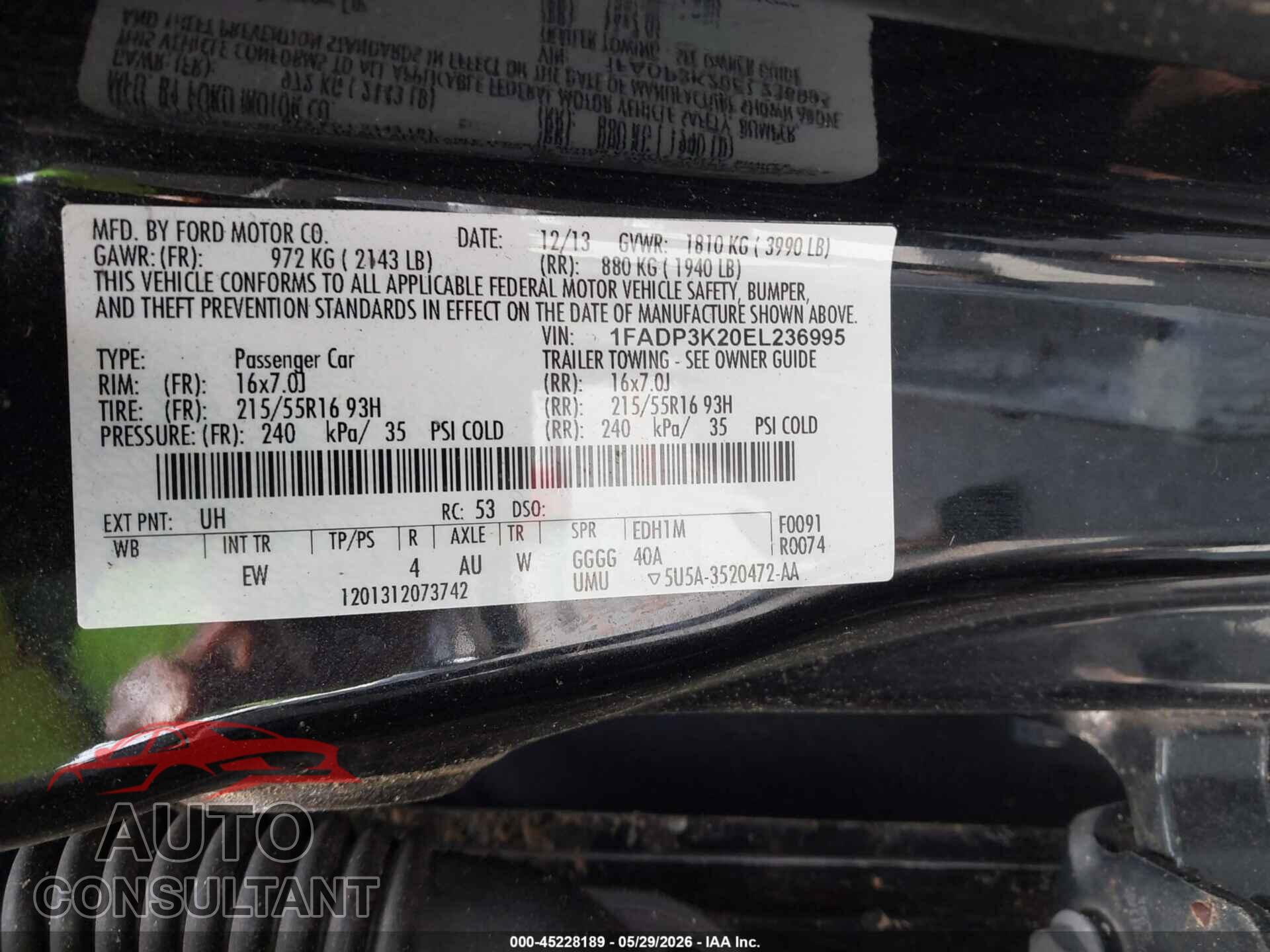 FORD FOCUS 2014 - 1FADP3K20EL236995