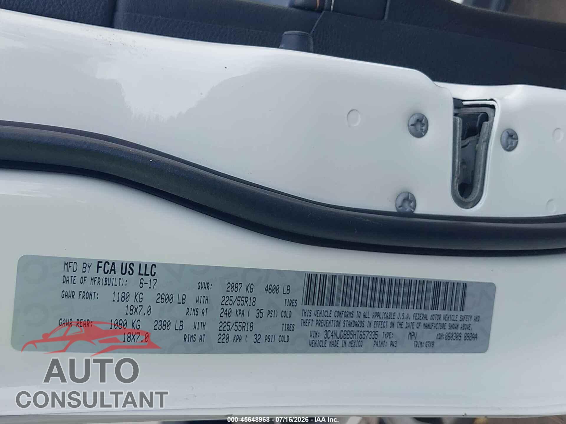 JEEP COMPASS 2017 - 3C4NJDBB5HT657335