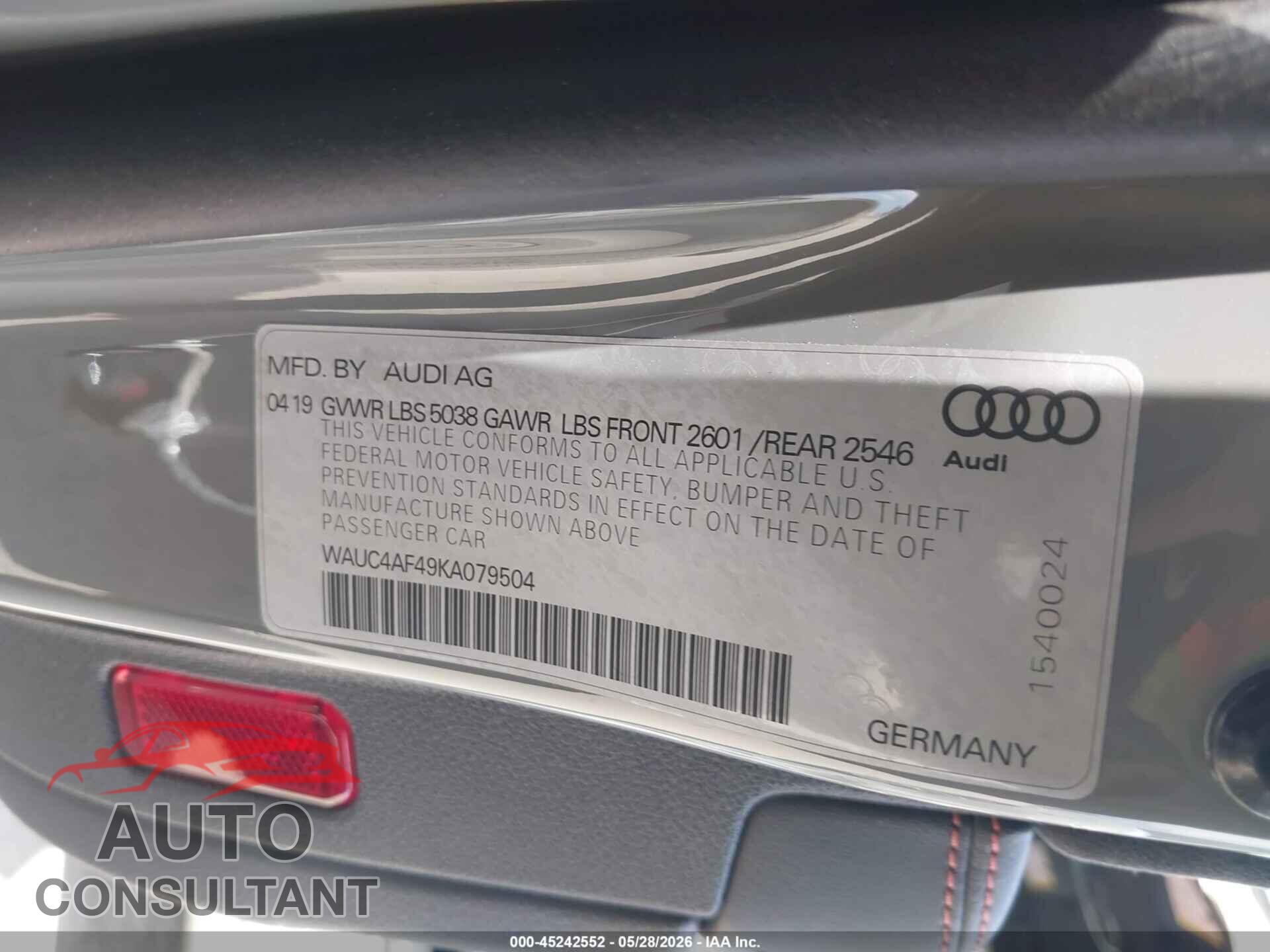 AUDI S4 2019 - WAUC4AF49KA079504