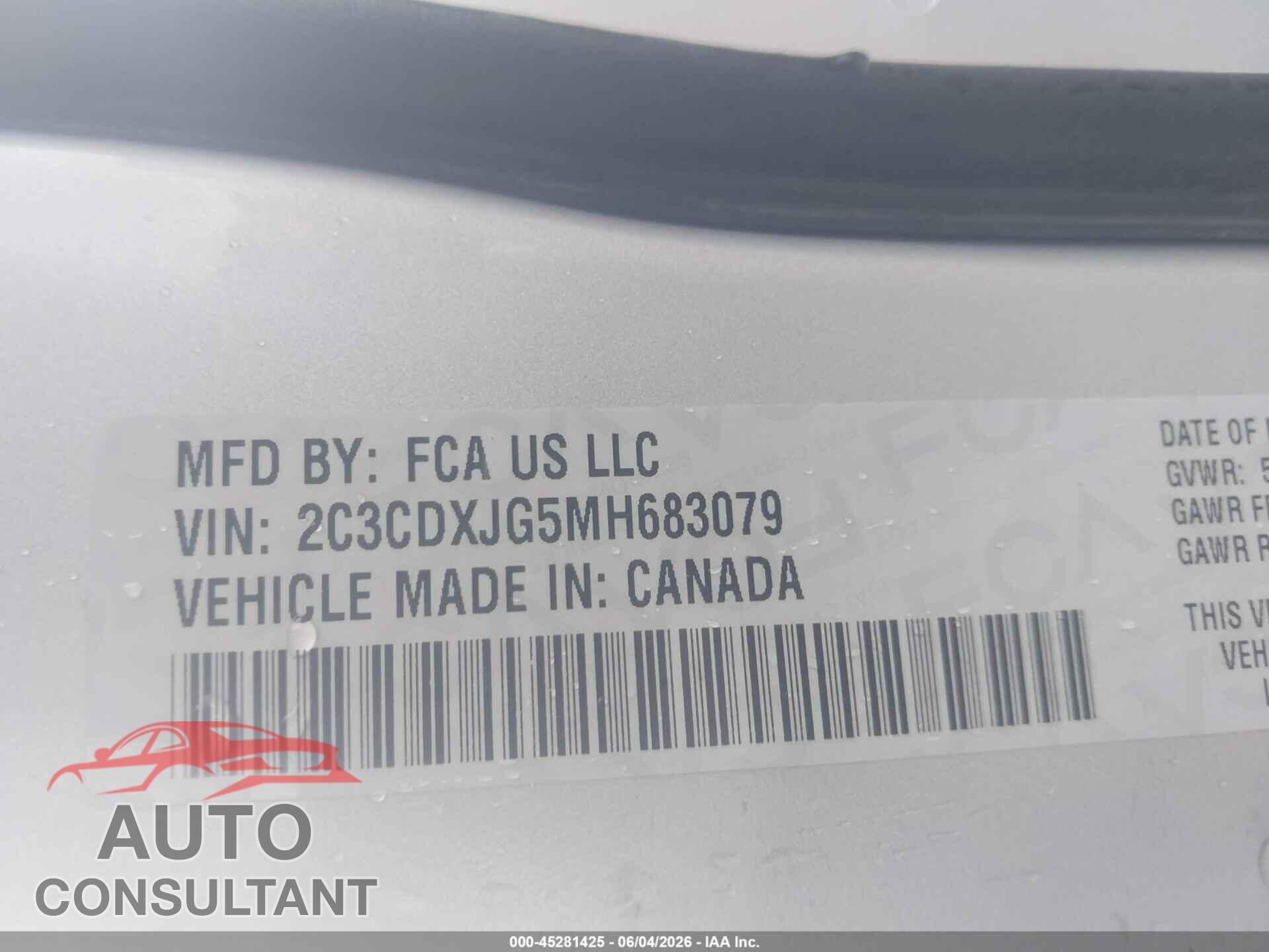 DODGE CHARGER 2021 - 2C3CDXJG5MH683079
