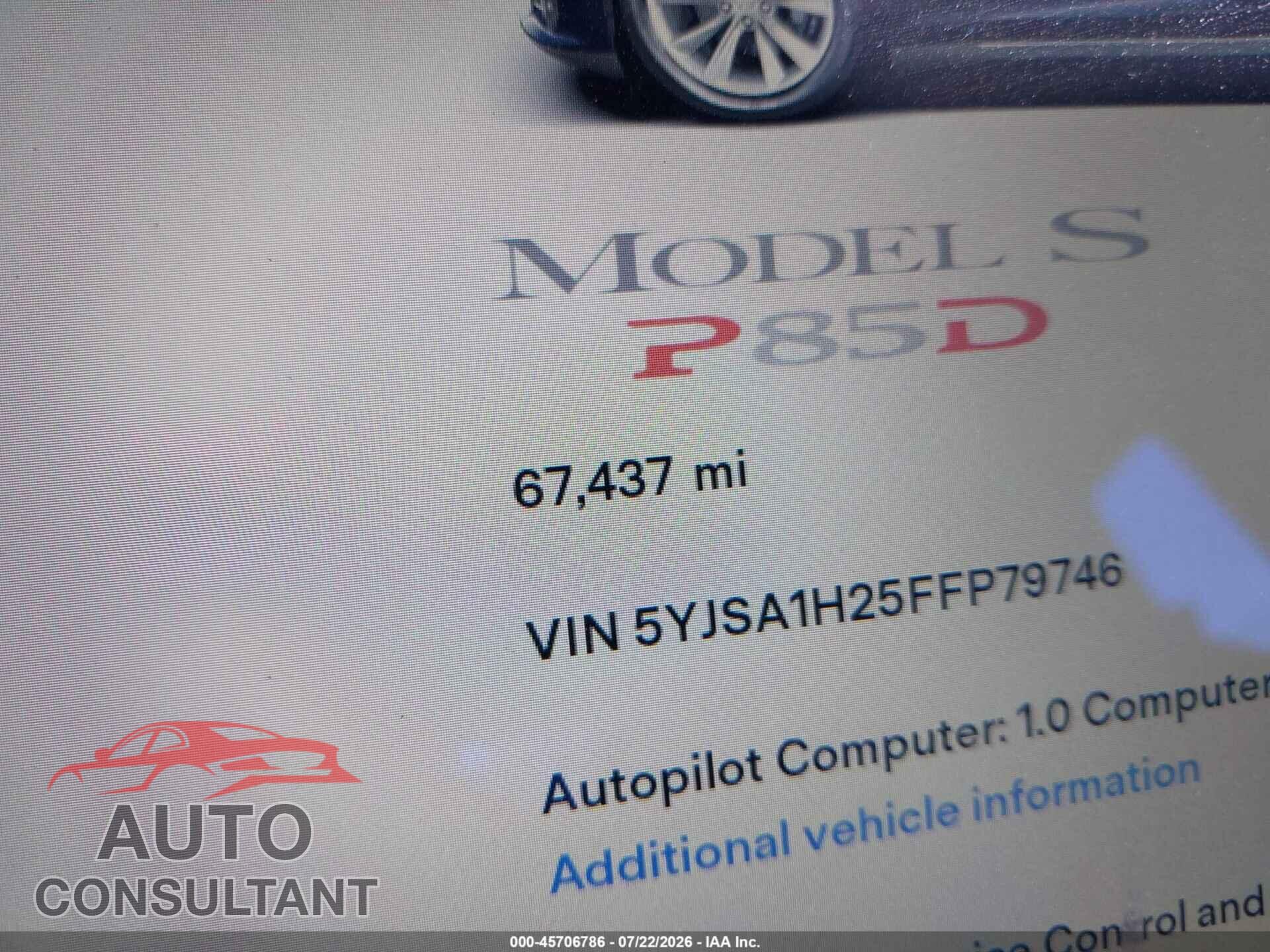 TESLA MODEL S 2015 - 5YJSA1H25FFP79746