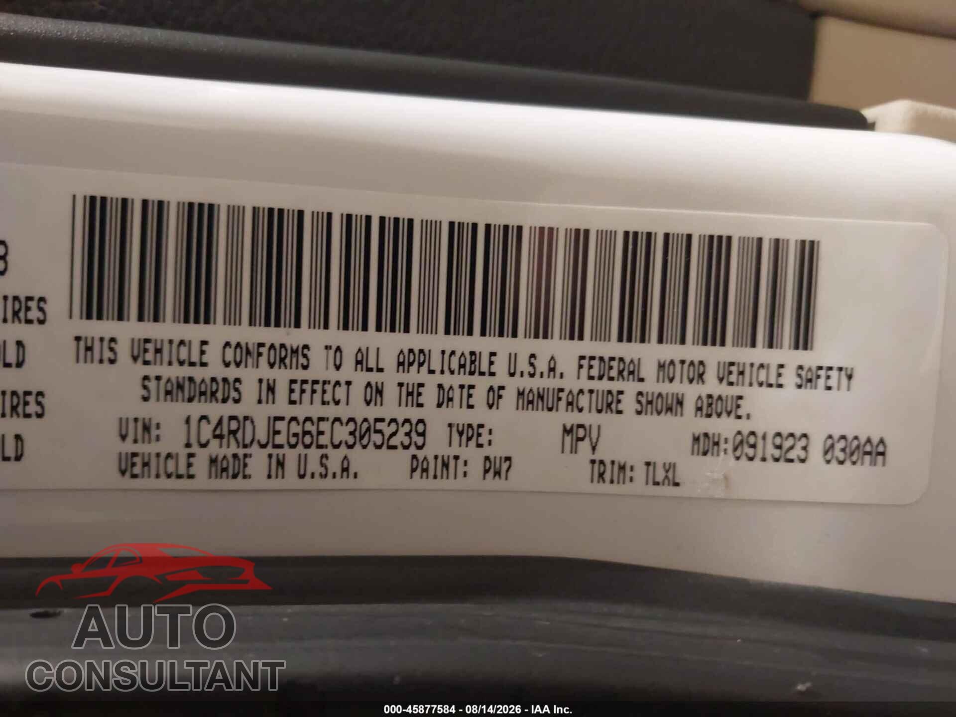 DODGE DURANGO 2014 - 1C4RDJEG6EC305239