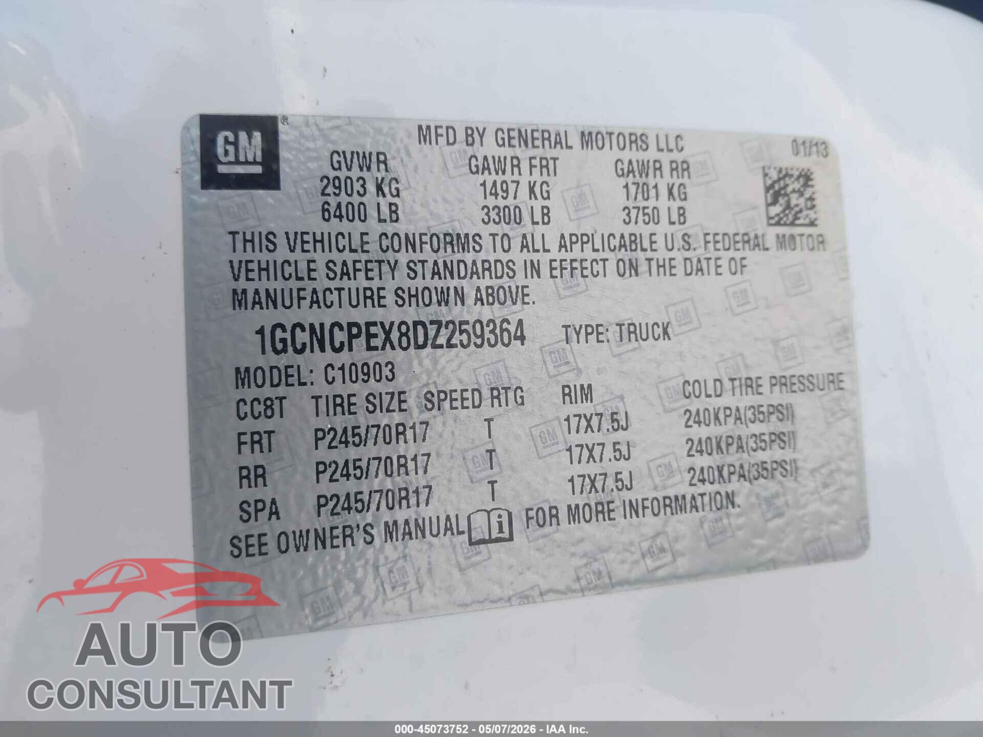 CHEVROLET SILVERADO 1500 2013 - 1GCNCPEX8DZ259364