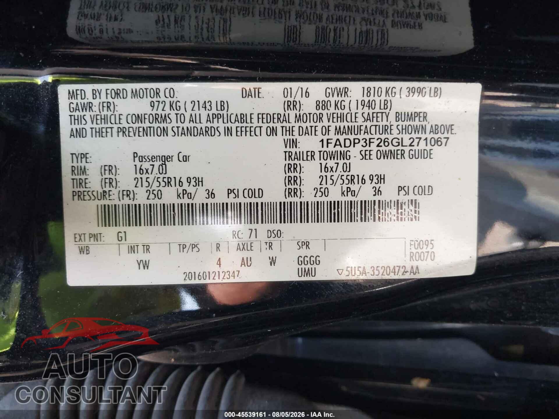 FORD FOCUS 2016 - 1FADP3F26GL271067