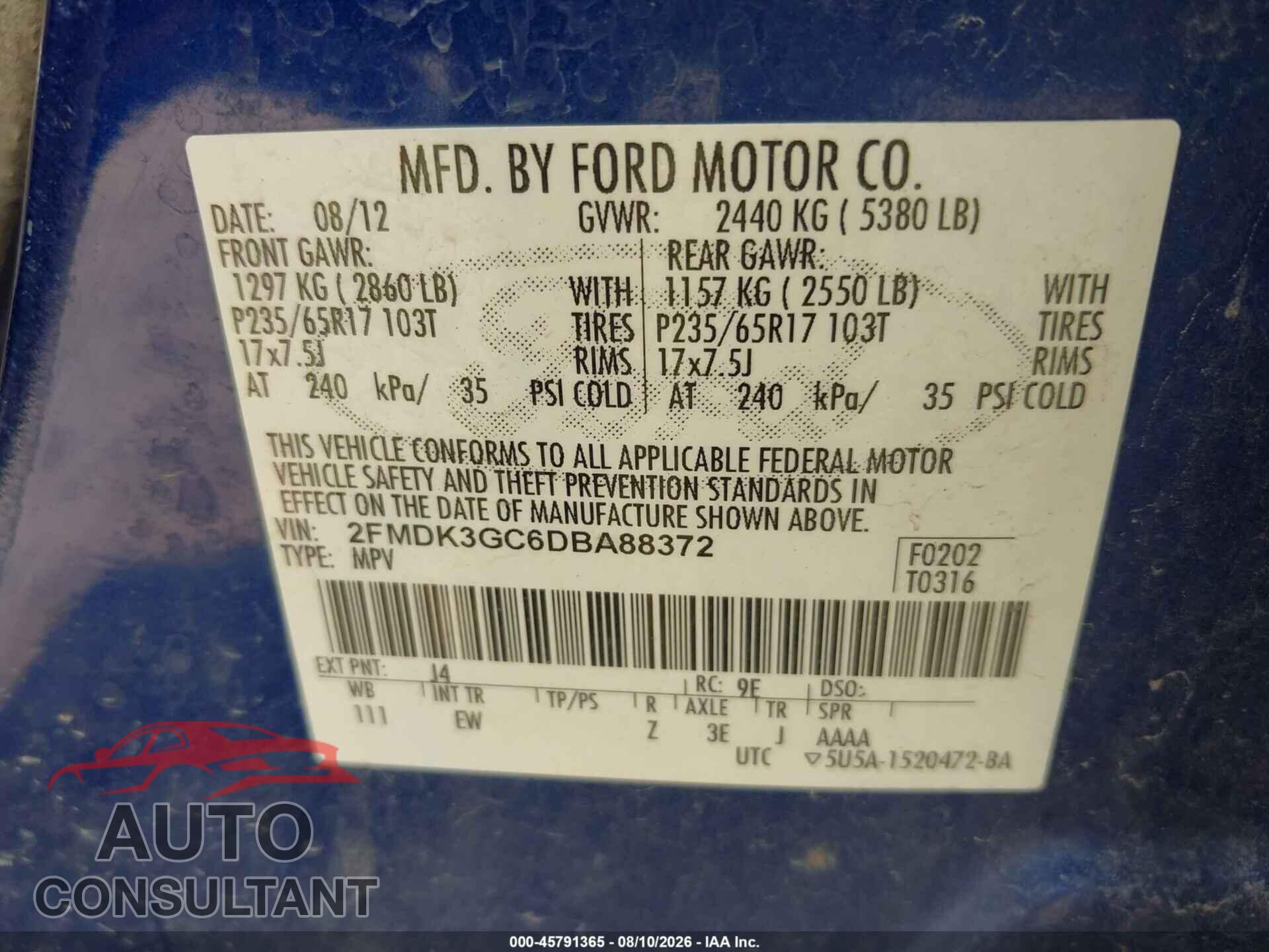 FORD EDGE 2013 - 2FMDK3GC6DBA88372