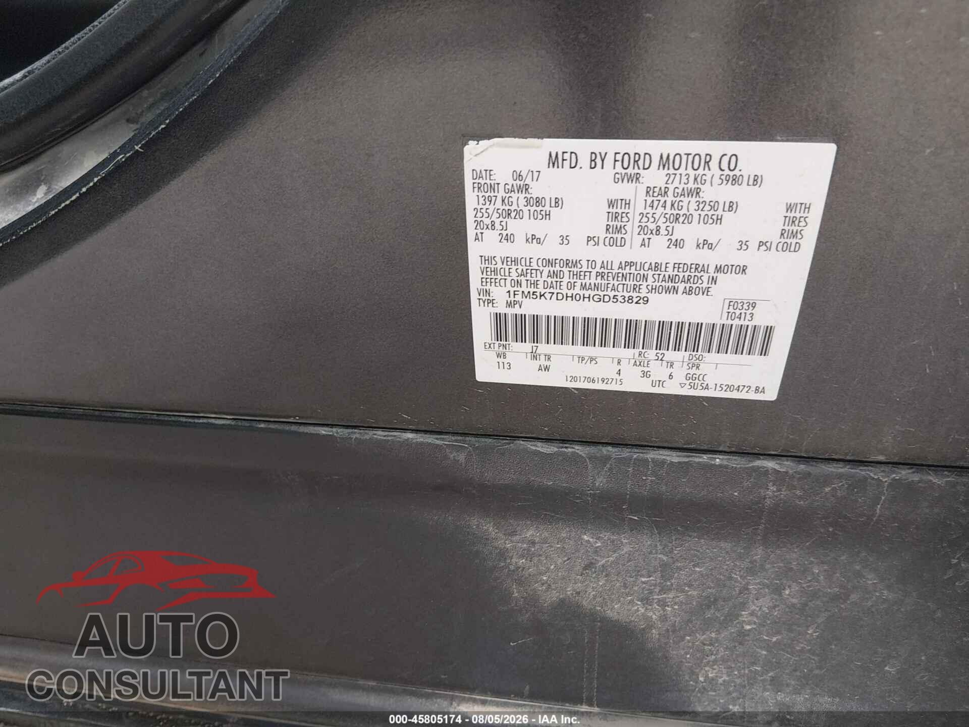 FORD EXPLORER 2017 - 1FM5K7DH0HGD53829