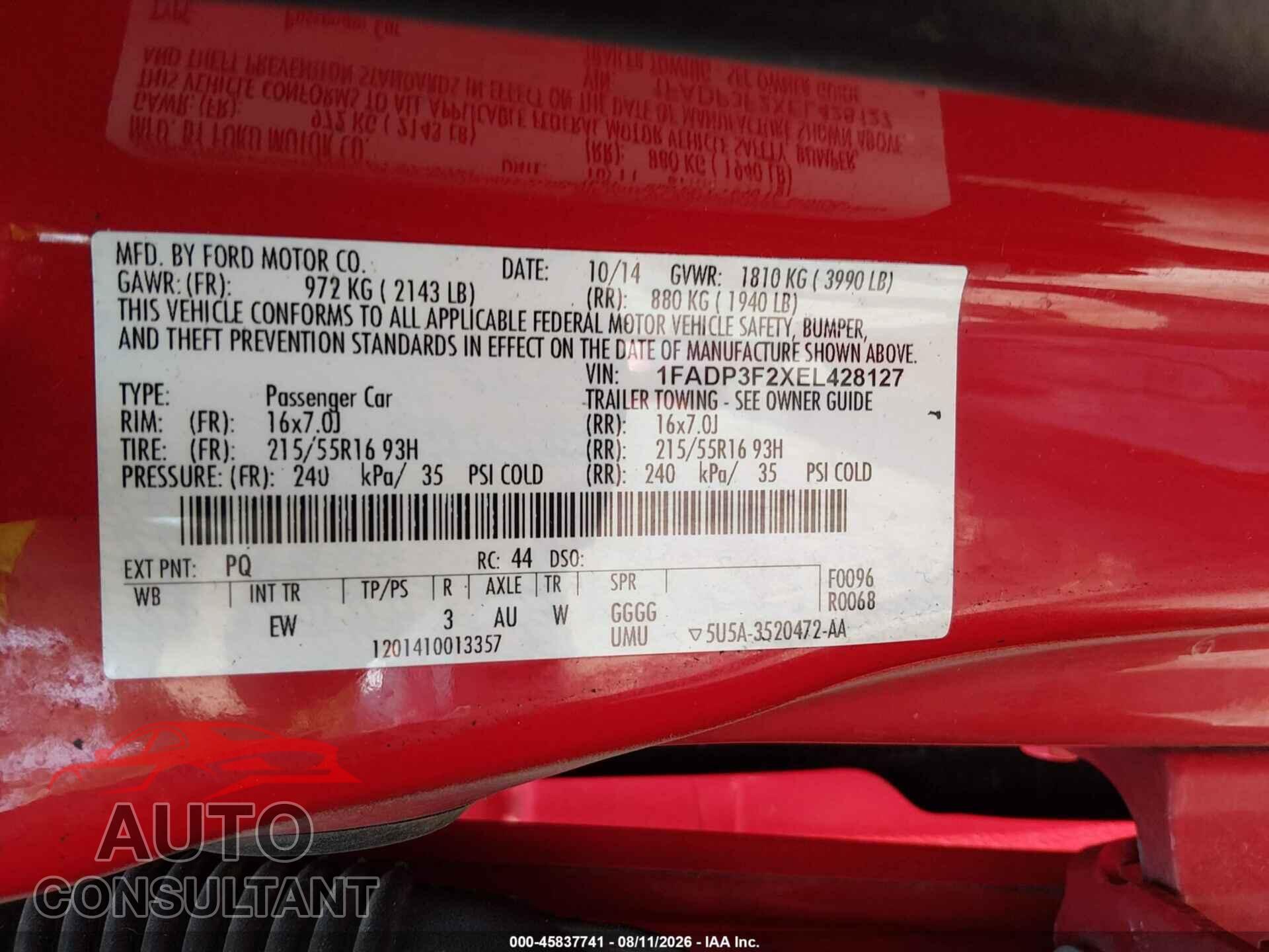 FORD FOCUS 2014 - 1FADP3F2XEL428127