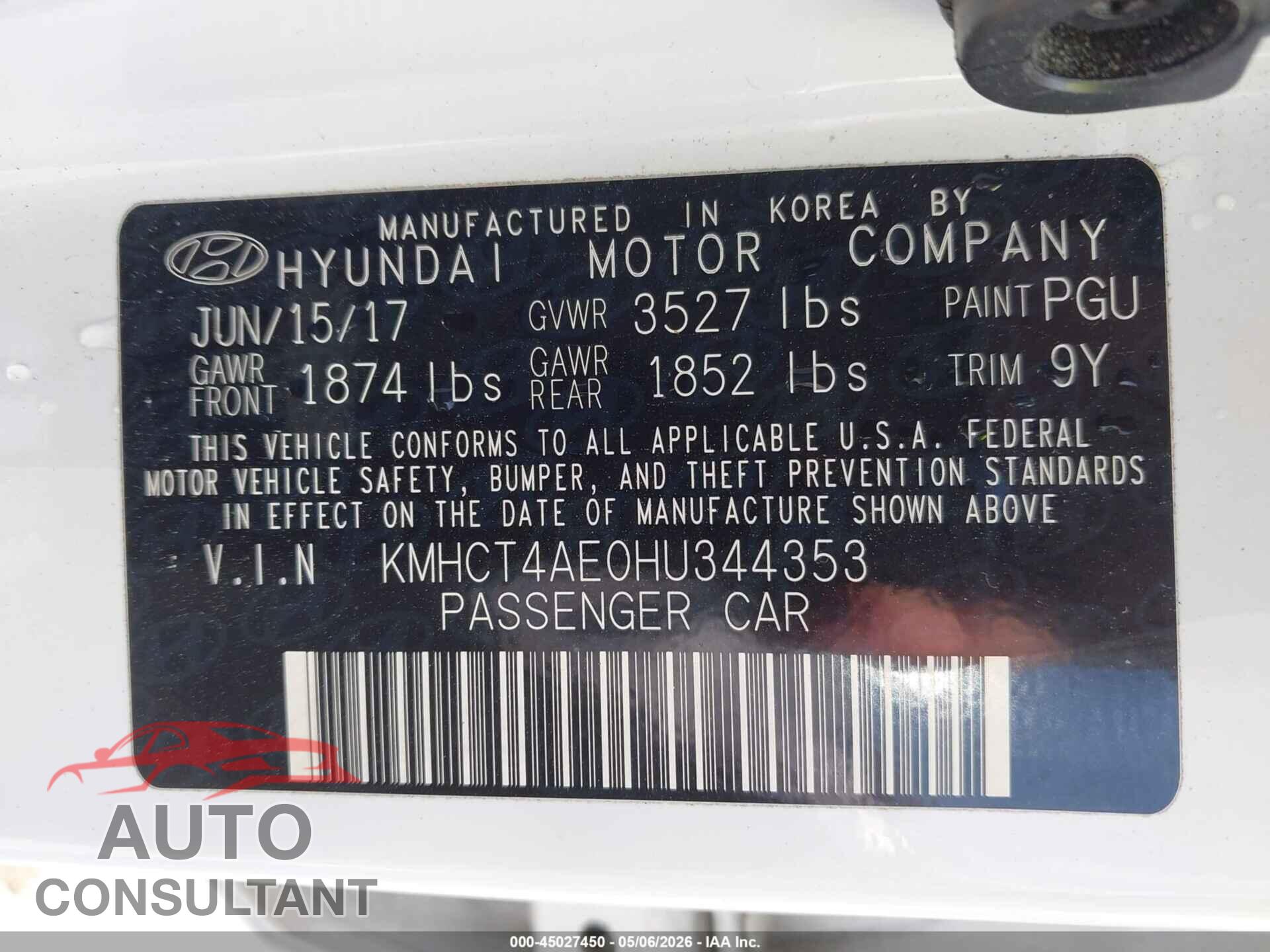 HYUNDAI ACCENT 2017 - KMHCT4AE0HU344353