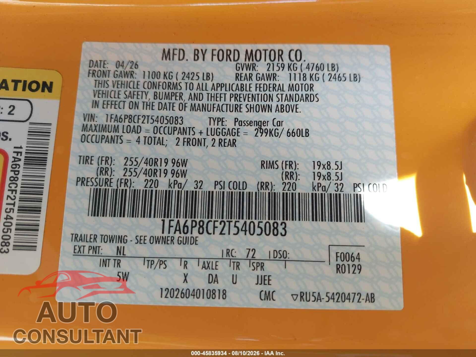 FORD MUSTANG 2026 - 1FA6P8CF2T5405083