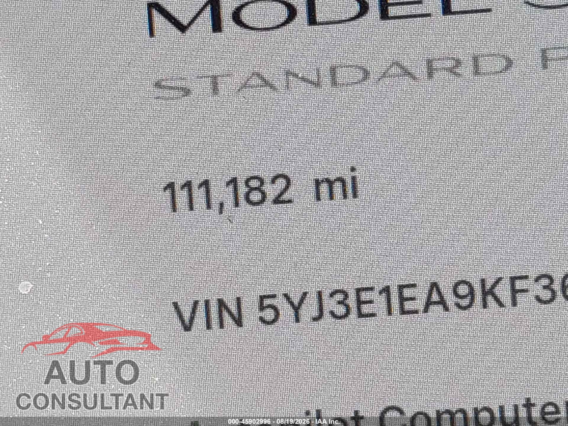 TESLA MODEL 3 2019 - 5YJ3E1EA9KF362452