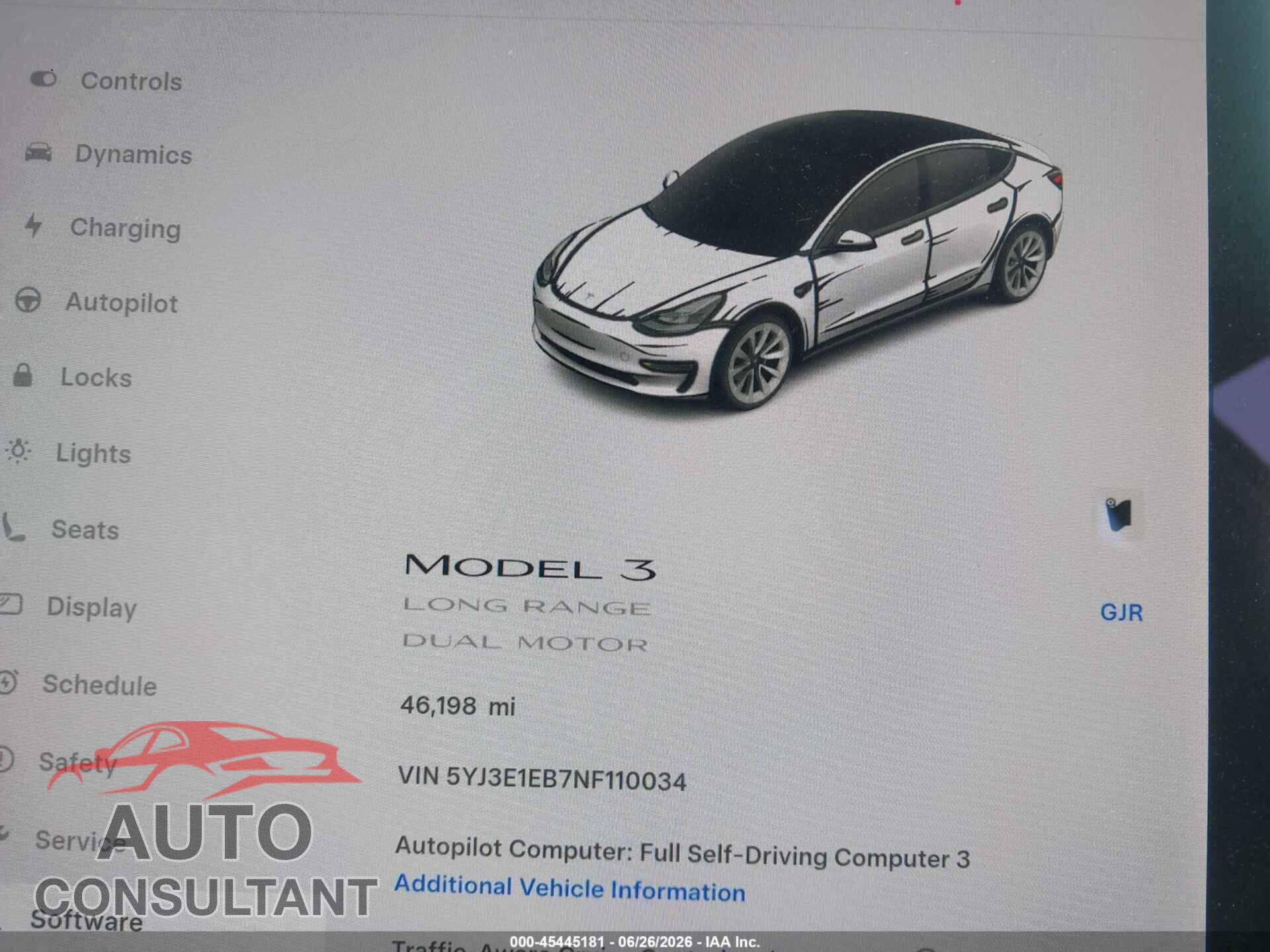TESLA MODEL 3 2022 - 5YJ3E1EB7NF110034