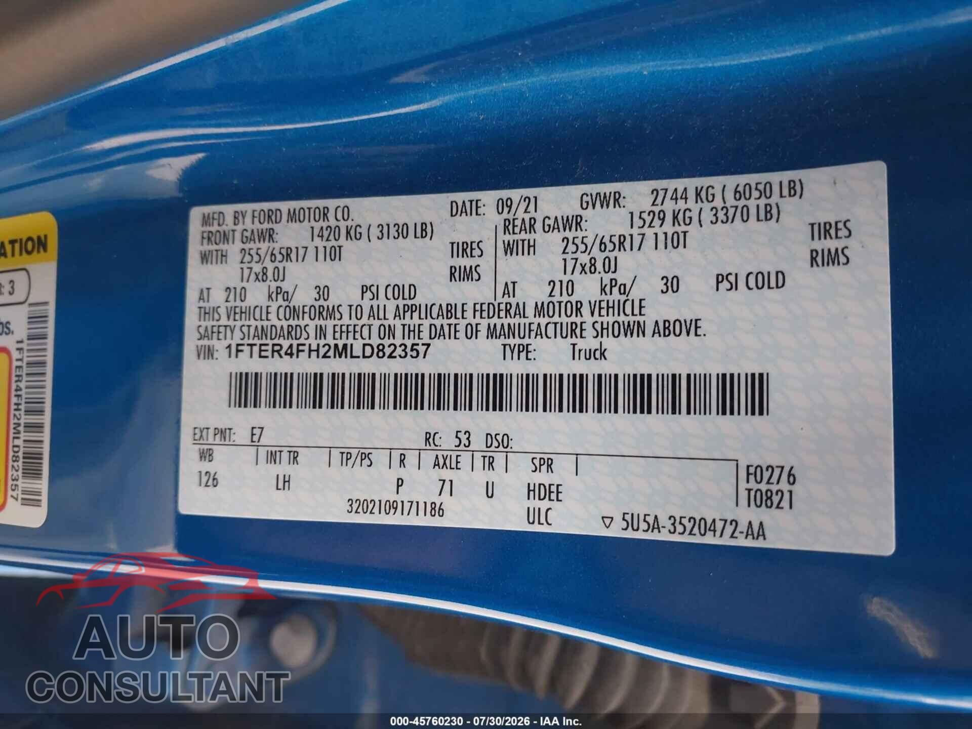 FORD RANGER 2021 - 1FTER4FH2MLD82357