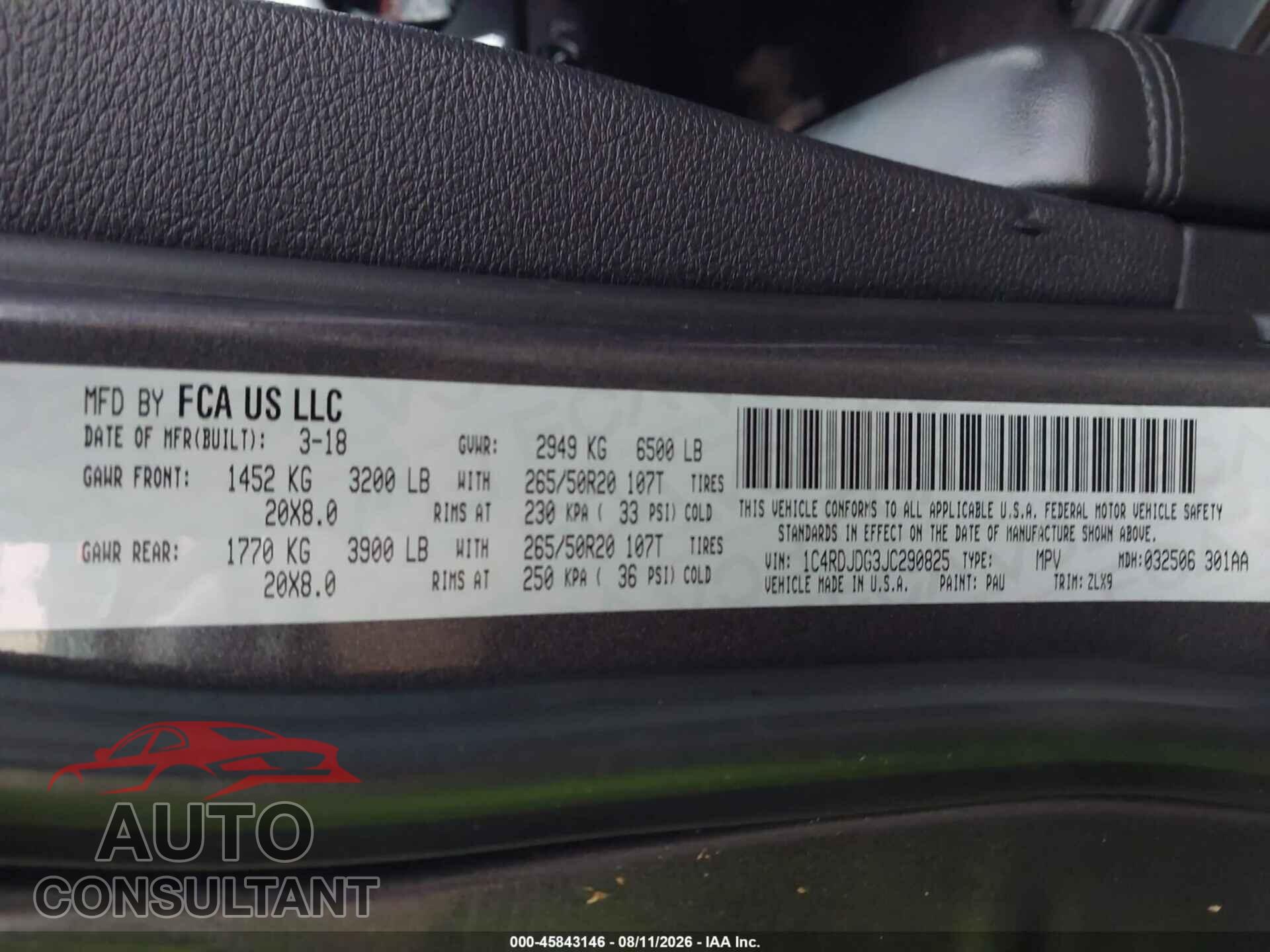 DODGE DURANGO 2018 - 1C4RDJDG3JC290825