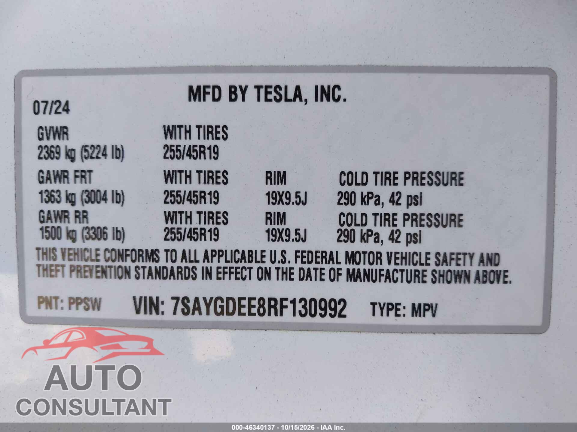TESLA MODEL Y 2024 - 7SAYGDEE8RF130992