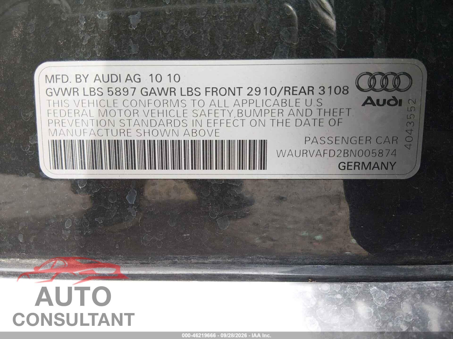 AUDI A8 L 2011 - WAURVAFD2BN005874
