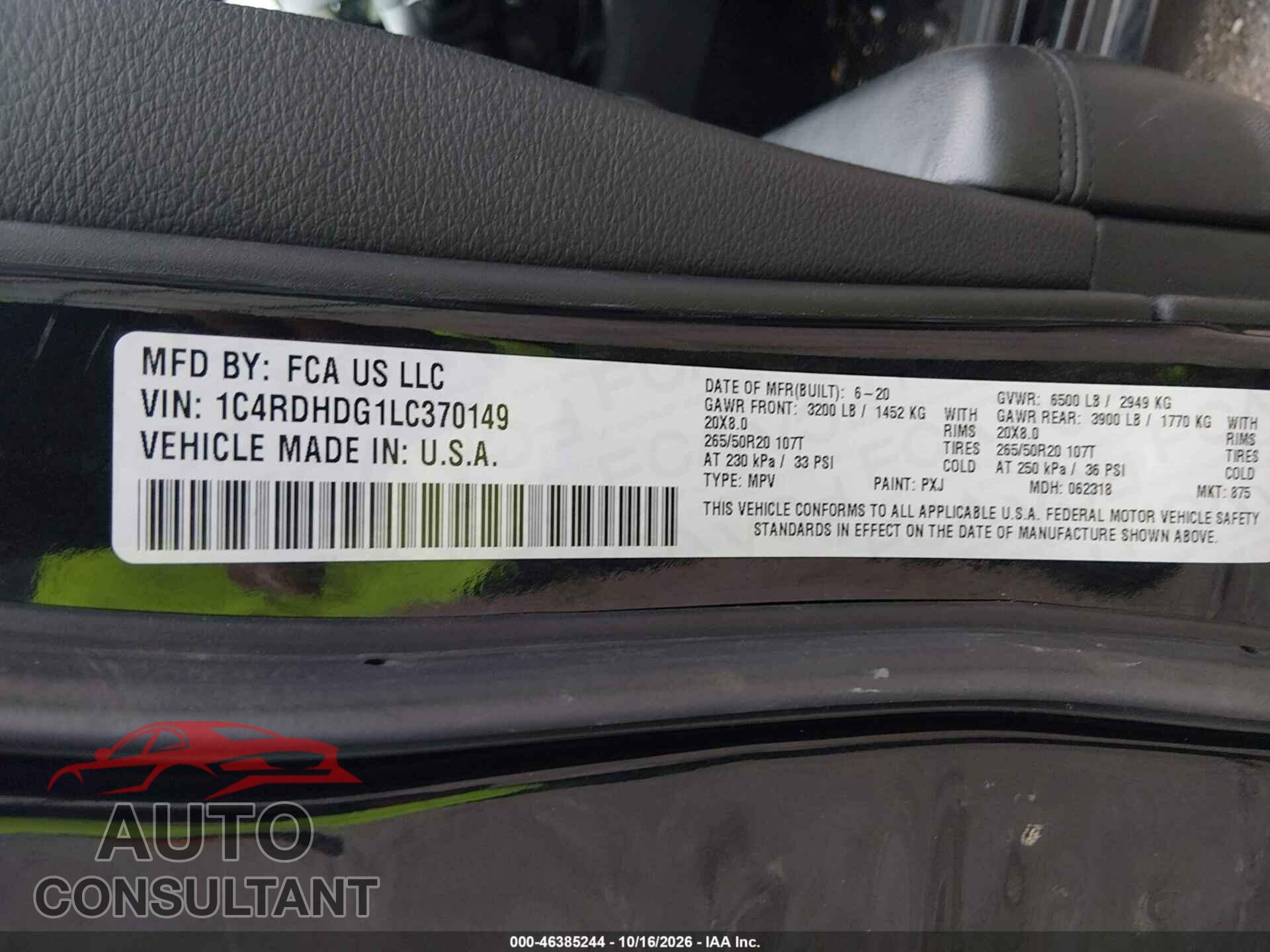 DODGE DURANGO 2020 - 1C4RDHDG1LC370149