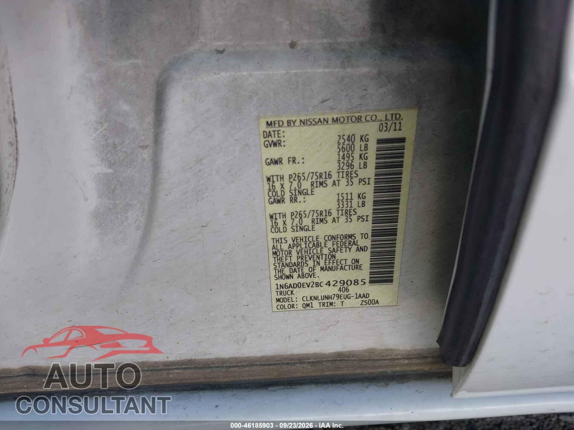 NISSAN FRONTIER 2011 - 1N6AD0EV2BC429085
