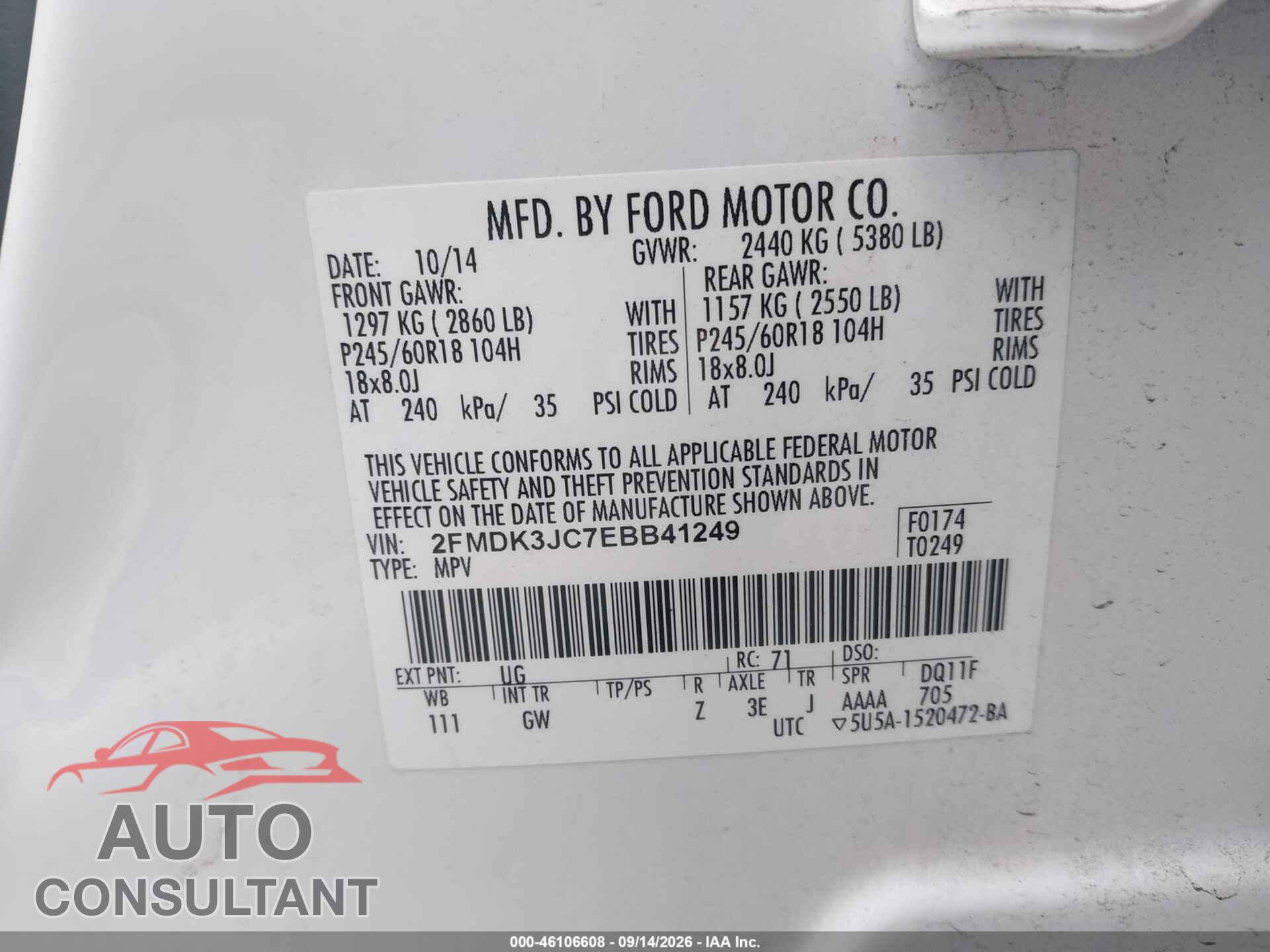 FORD EDGE 2014 - 2FMDK3JC7EBB41249