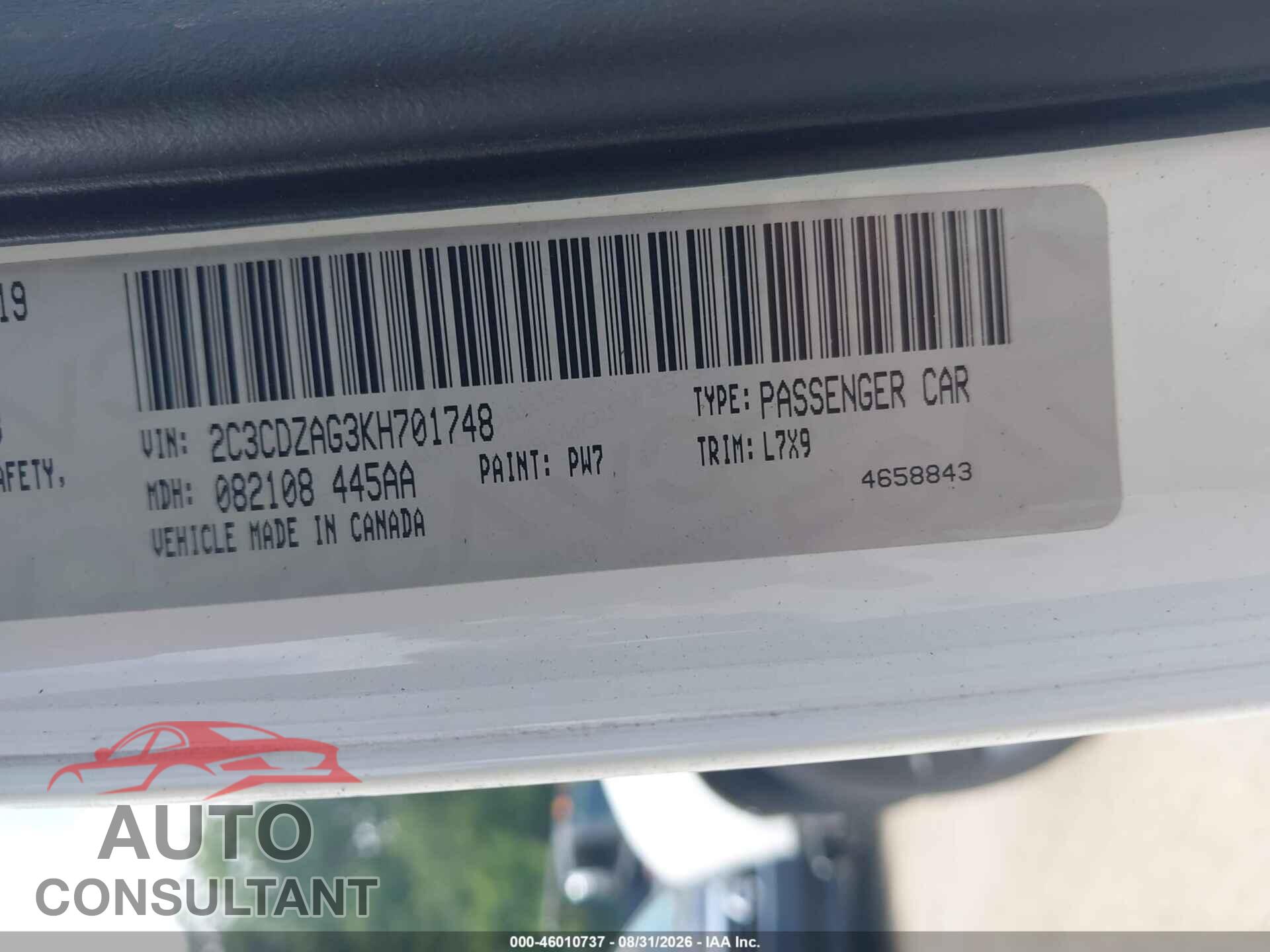 DODGE CHALLENGER 2019 - 2C3CDZAG3KH701748