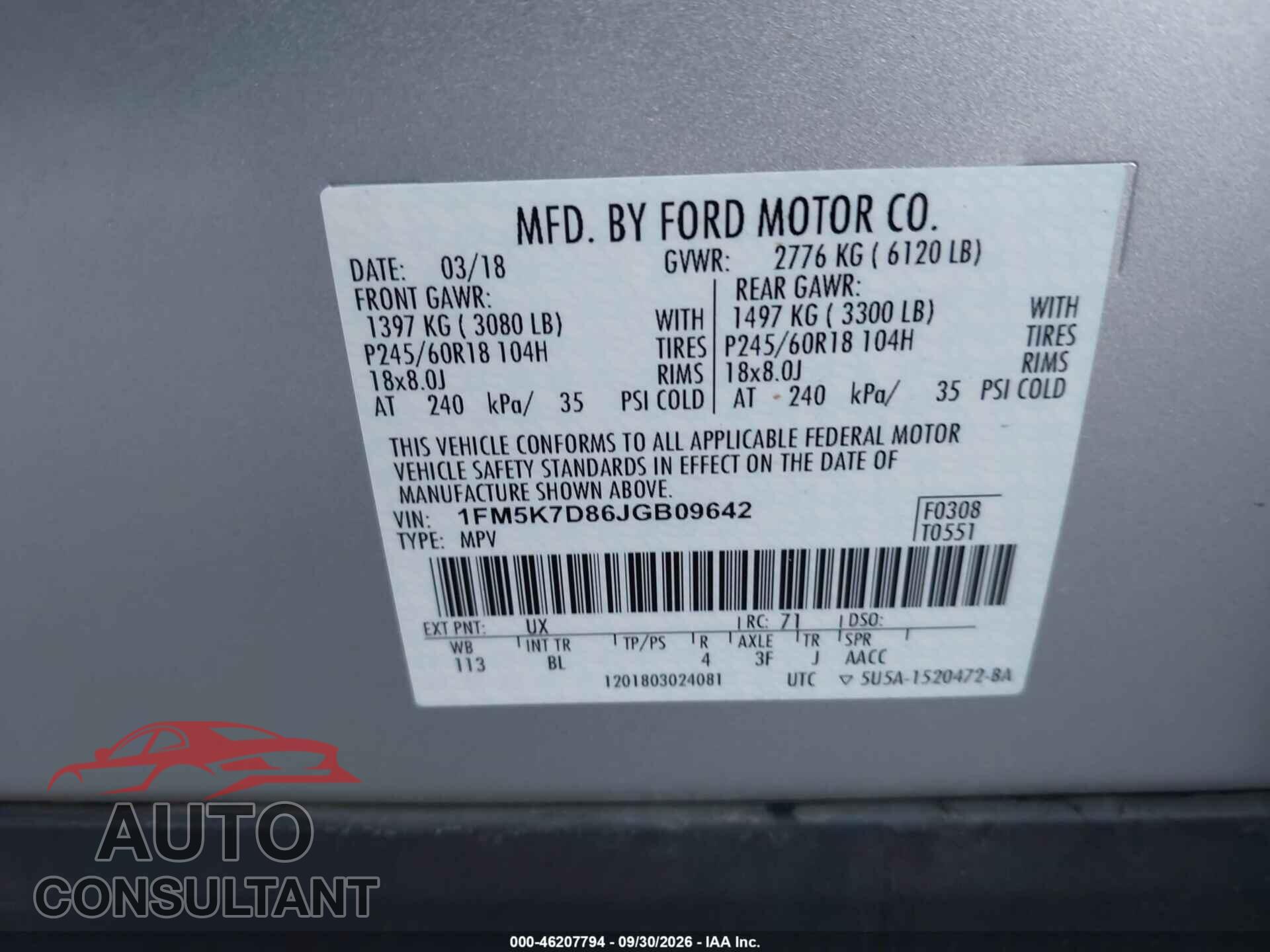 FORD EXPLORER 2018 - 1FM5K7D86JGB09642