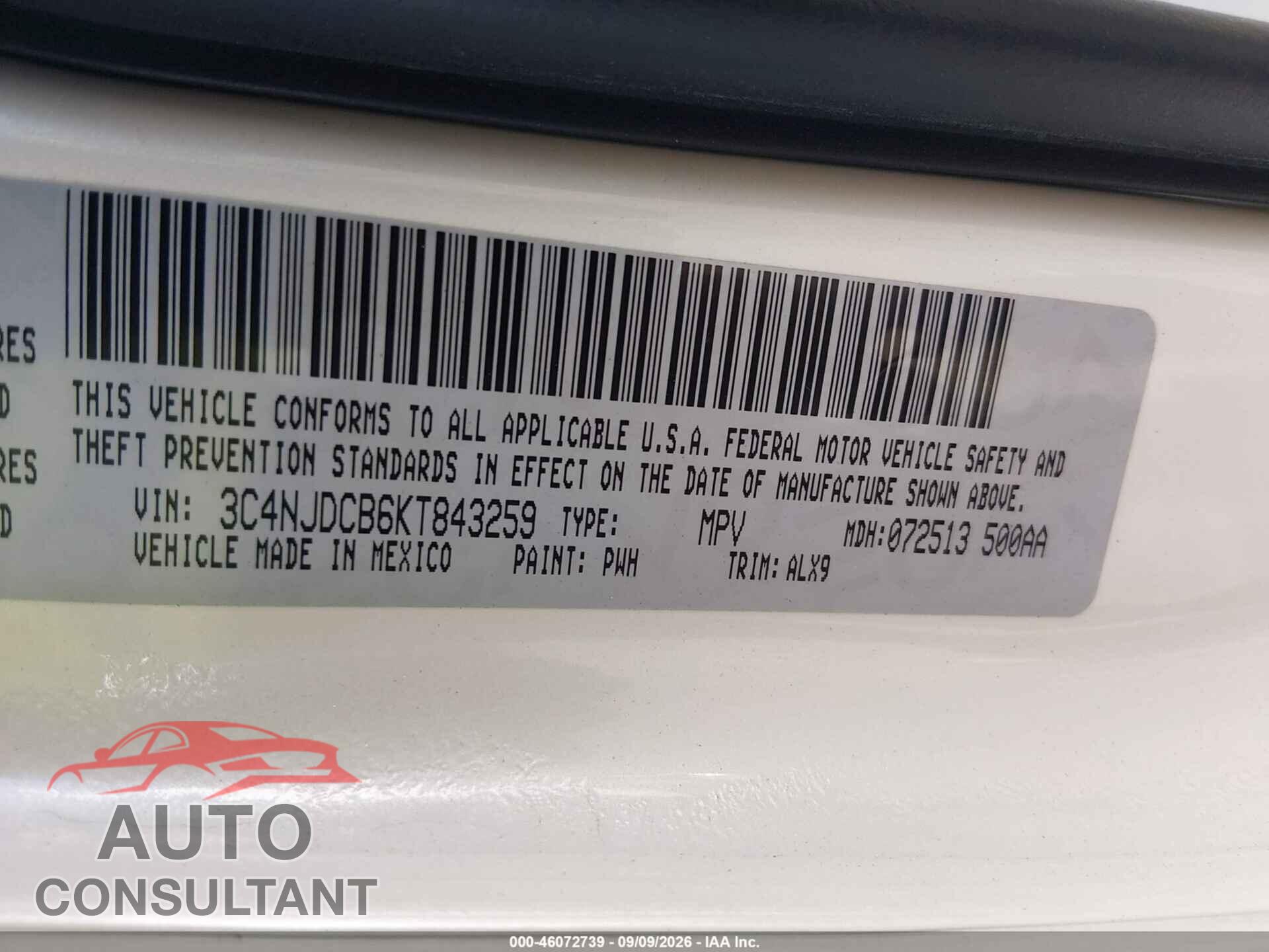 JEEP COMPASS 2019 - 3C4NJDCB6KT843259