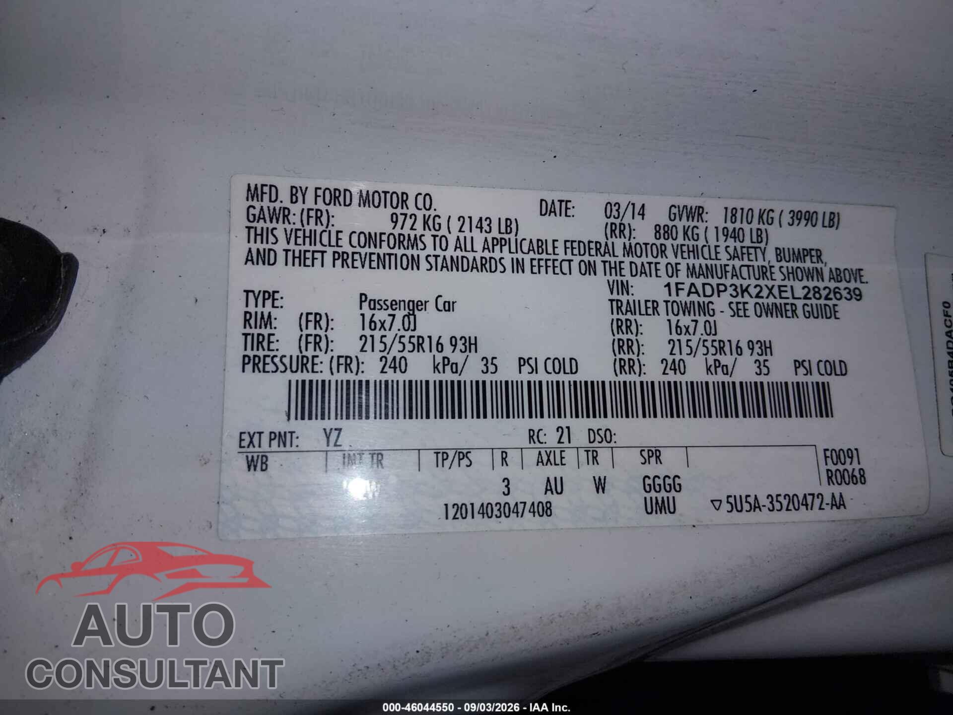 FORD FOCUS 2014 - 1FADP3K2XEL282639