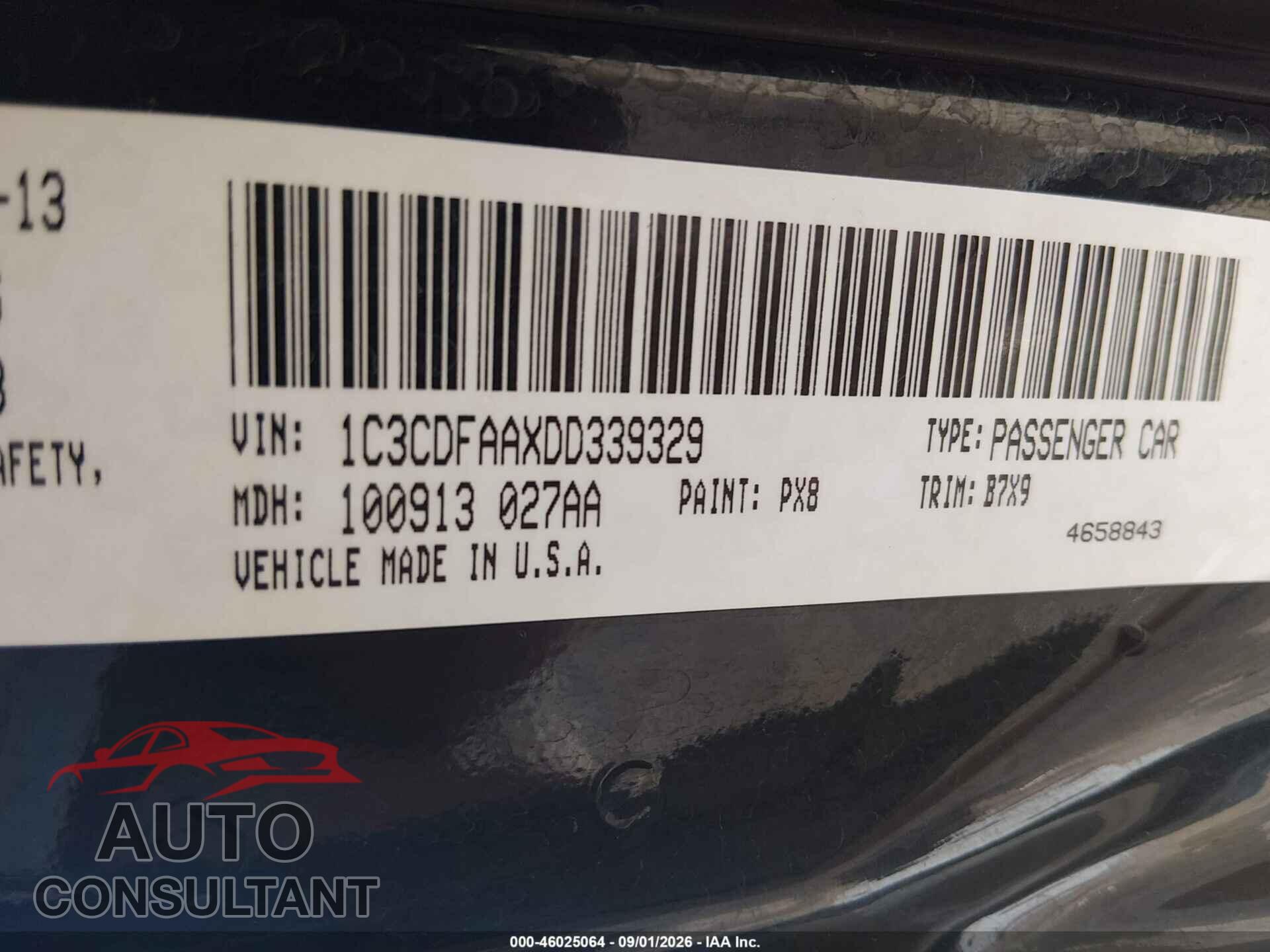DODGE DART 2013 - 1C3CDFAAXDD339329