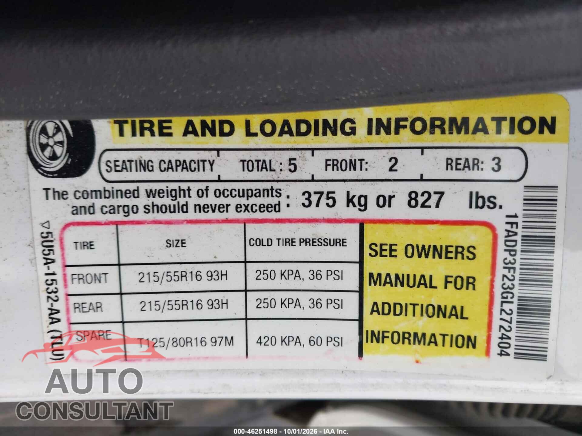 FORD FOCUS 2016 - 1FADP3F23GL272404