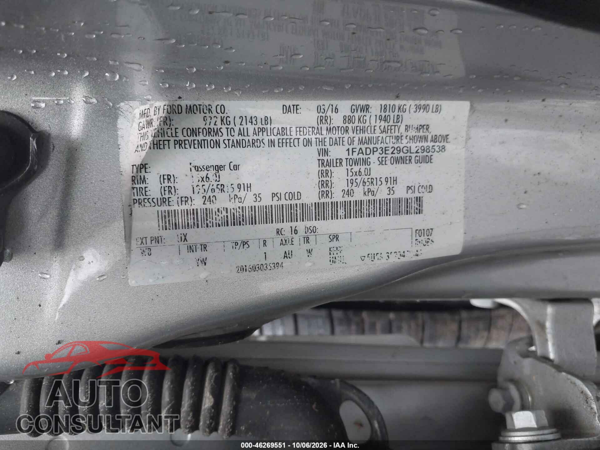 FORD FOCUS 2016 - 1FADP3E29GL298538