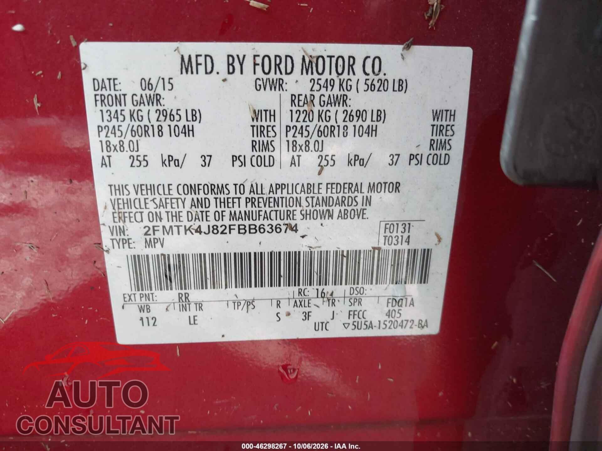 FORD EDGE 2015 - 2FMTK4J82FBB63674