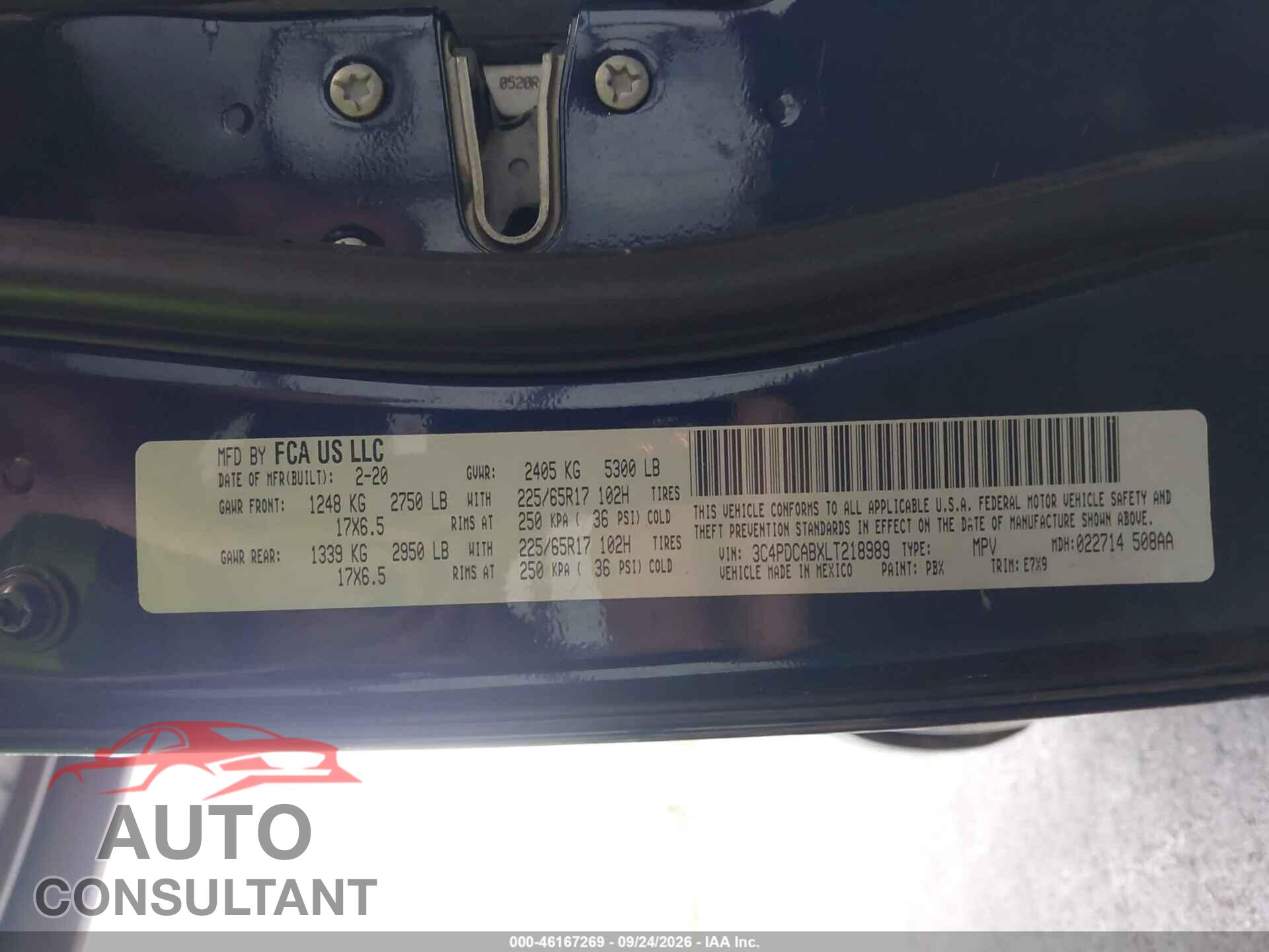 DODGE JOURNEY 2020 - 3C4PDCABXLT218989