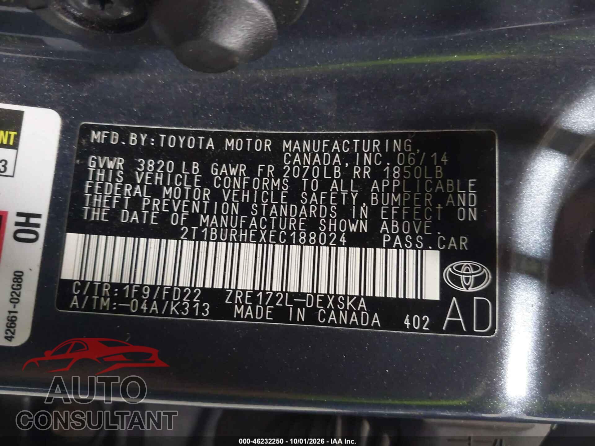 TOYOTA COROLLA 2014 - 2T1BURHEXEC188024