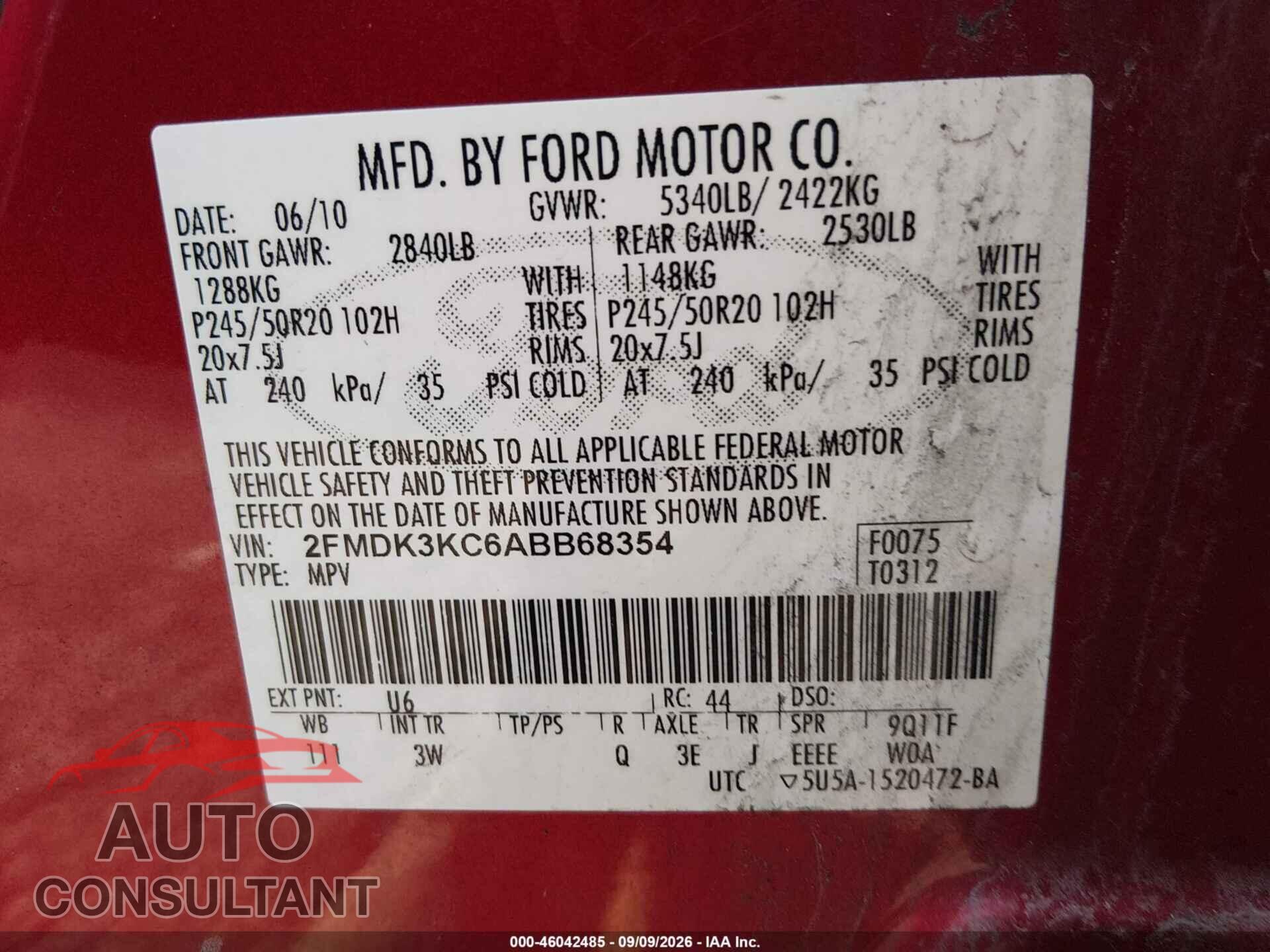 FORD EDGE 2010 - 2FMDK3KC6ABB68354
