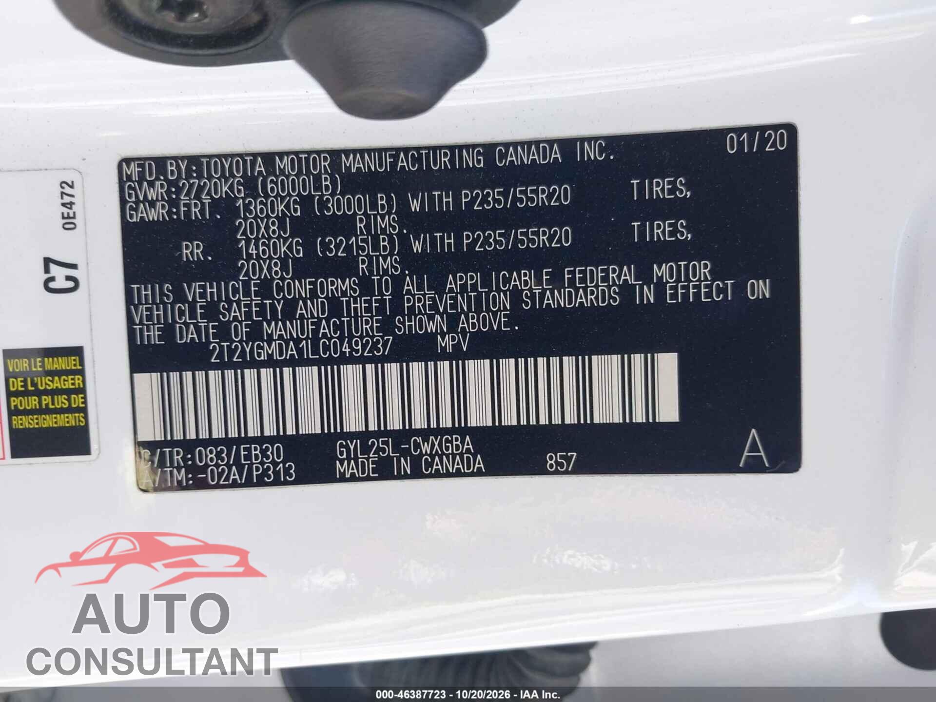 LEXUS RX 450H 2020 - 2T2YGMDA1LC049237