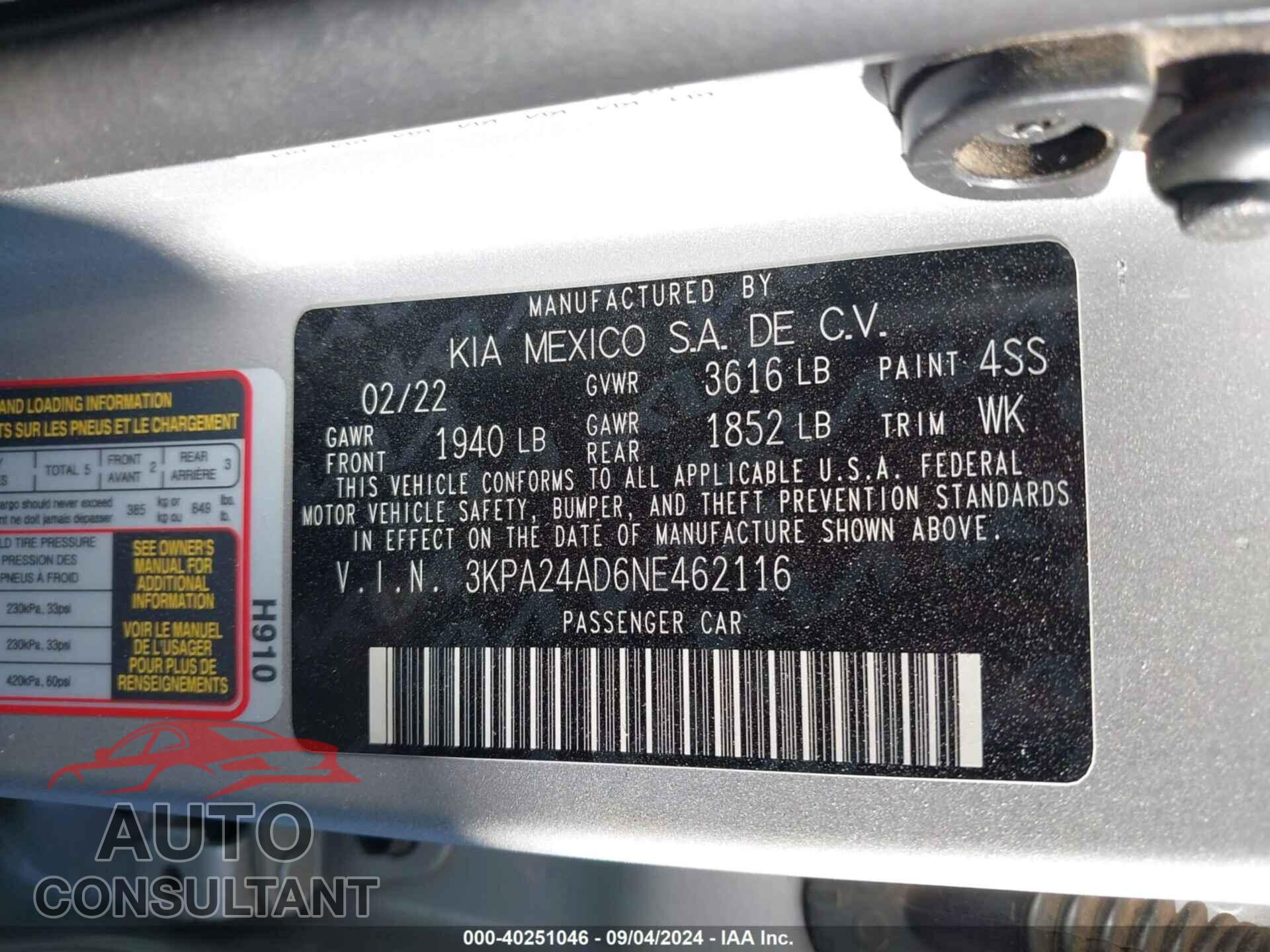 KIA RIO 2022 - 3KPA24AD6NE462116
