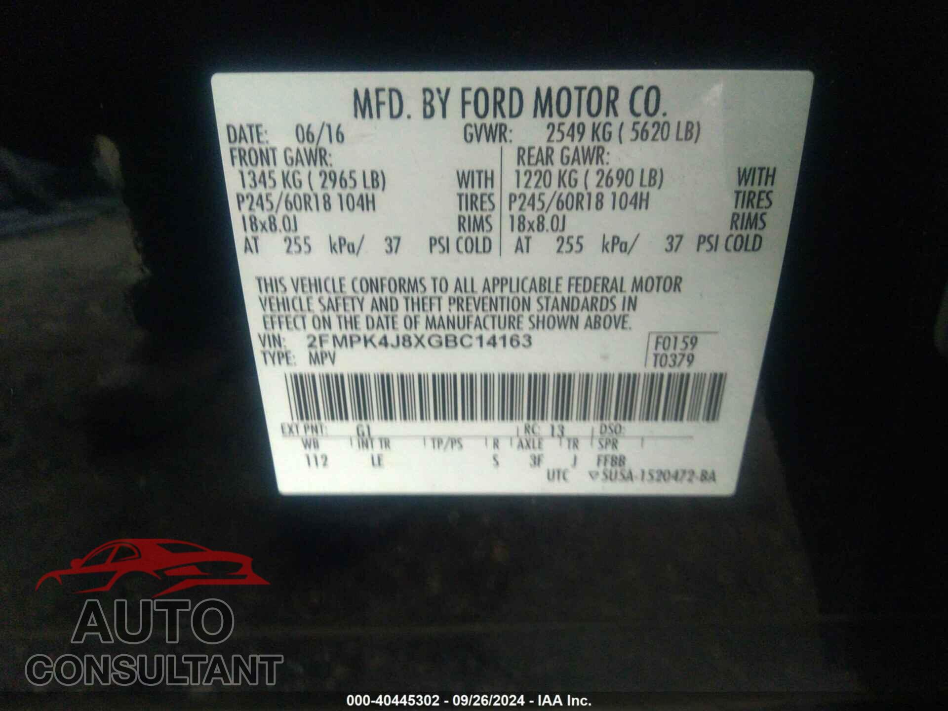 FORD EDGE 2016 - 2FMPK4J8XGBC14163