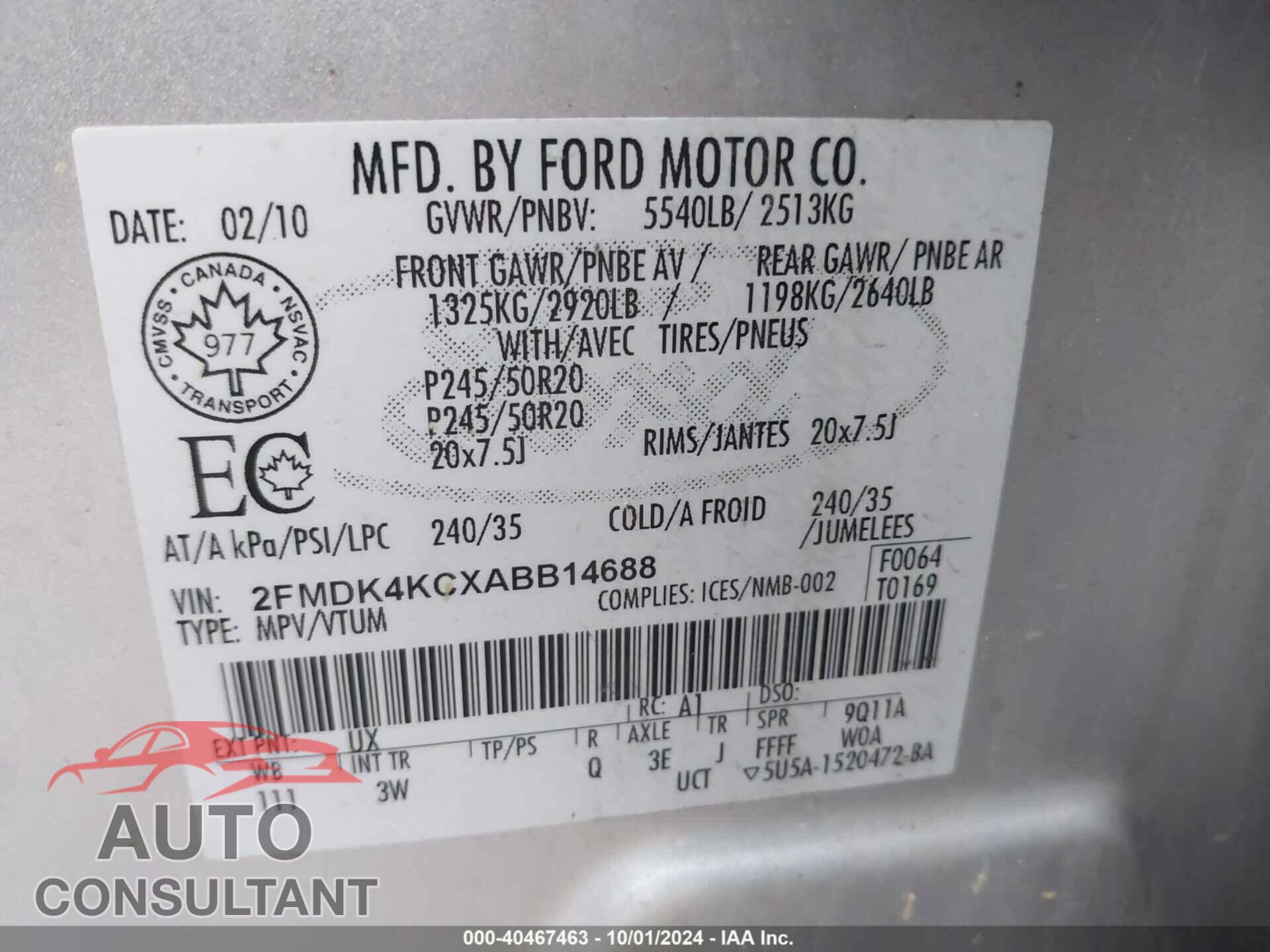FORD EDGE 2010 - 2FMDK4KCXABB14688