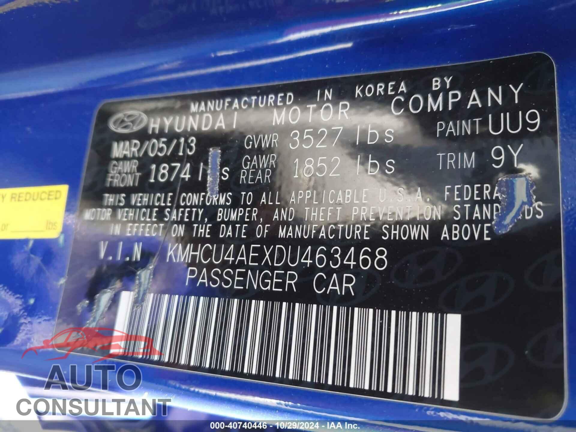HYUNDAI ACCENT 2013 - KMHCU4AEXDU463468