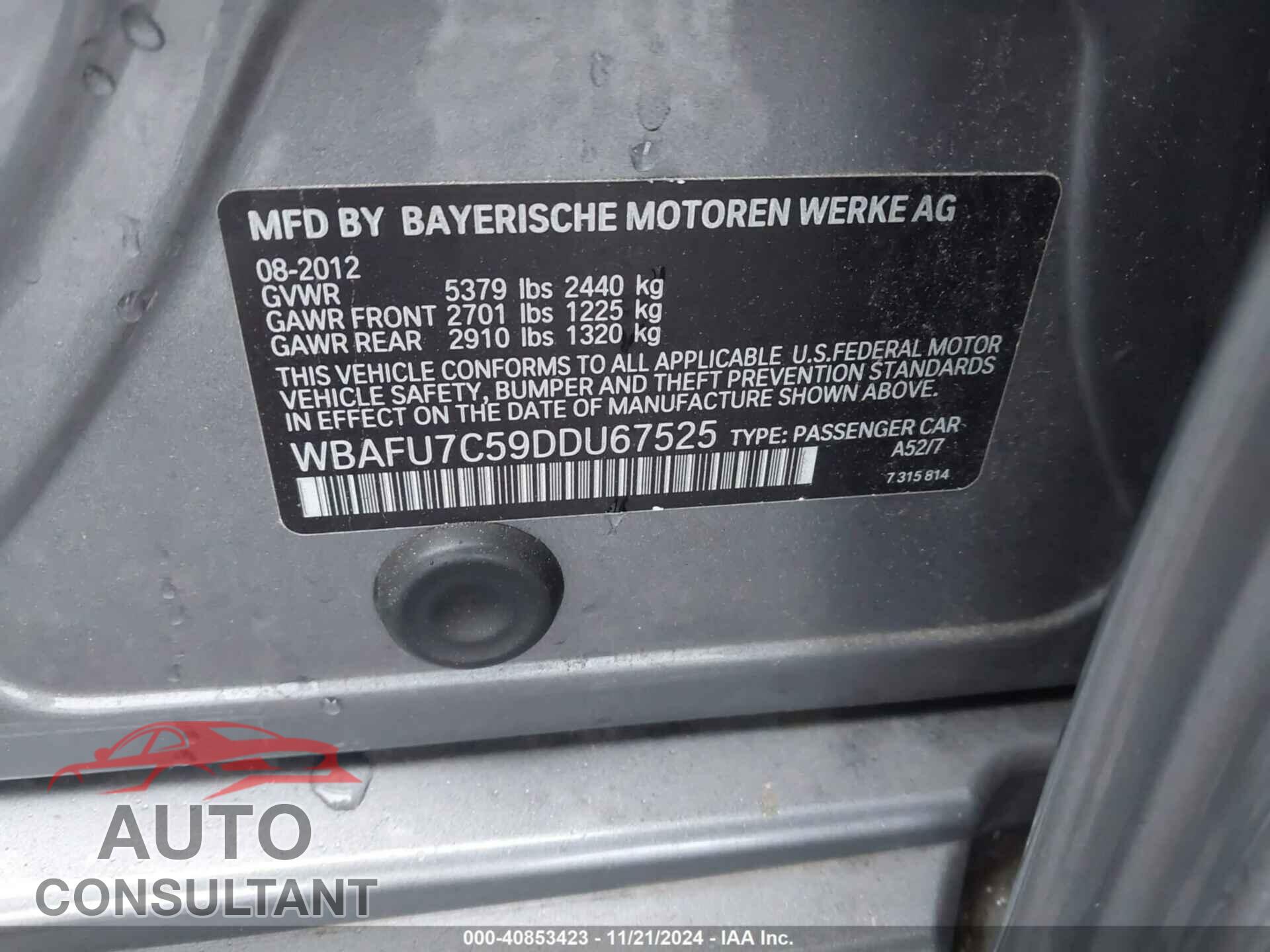 BMW 535I 2013 - WBAFU7C59DDU67525
