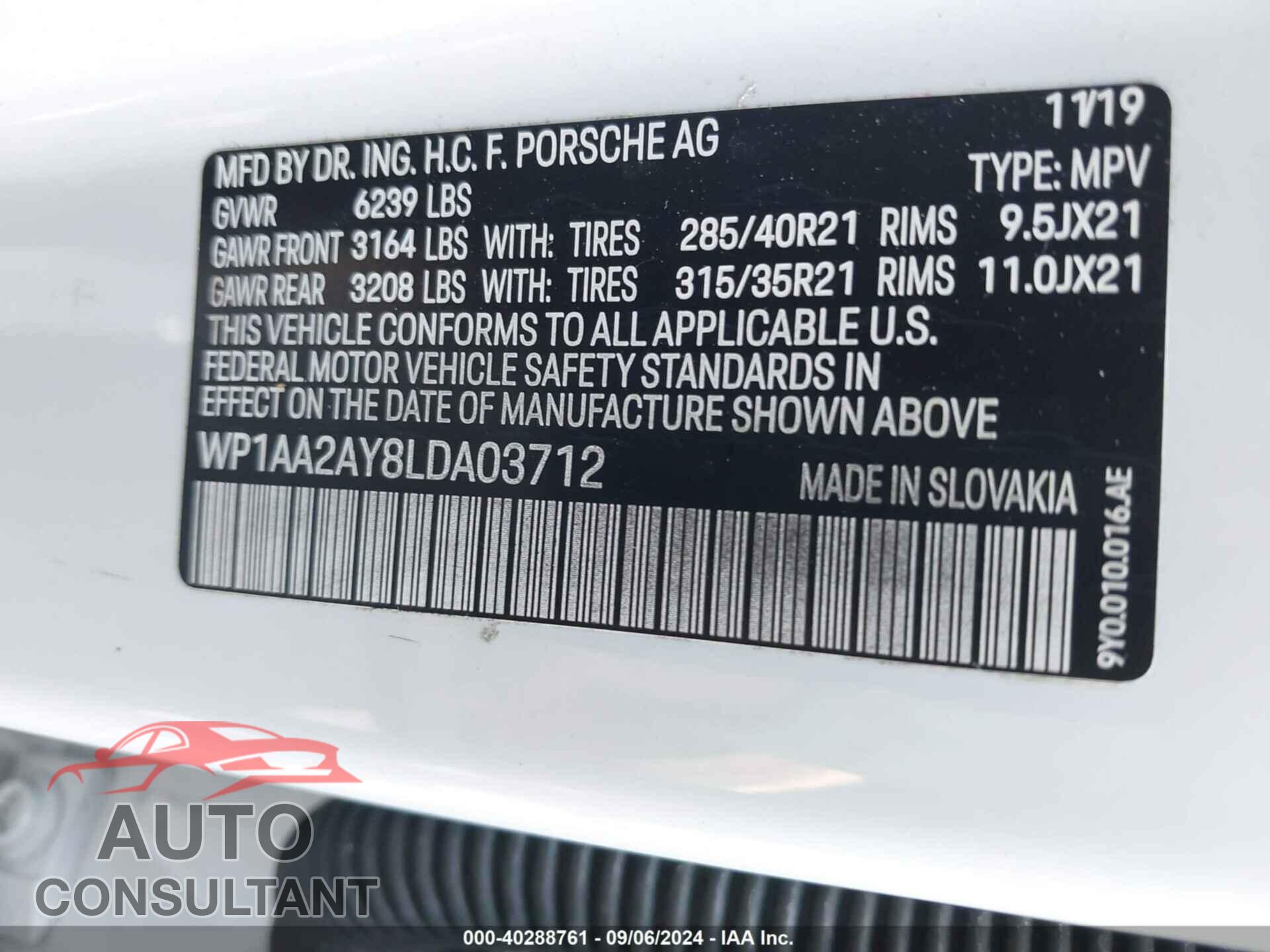 PORSCHE CAYENNE 2020 - WP1AA2AY8LDA03712