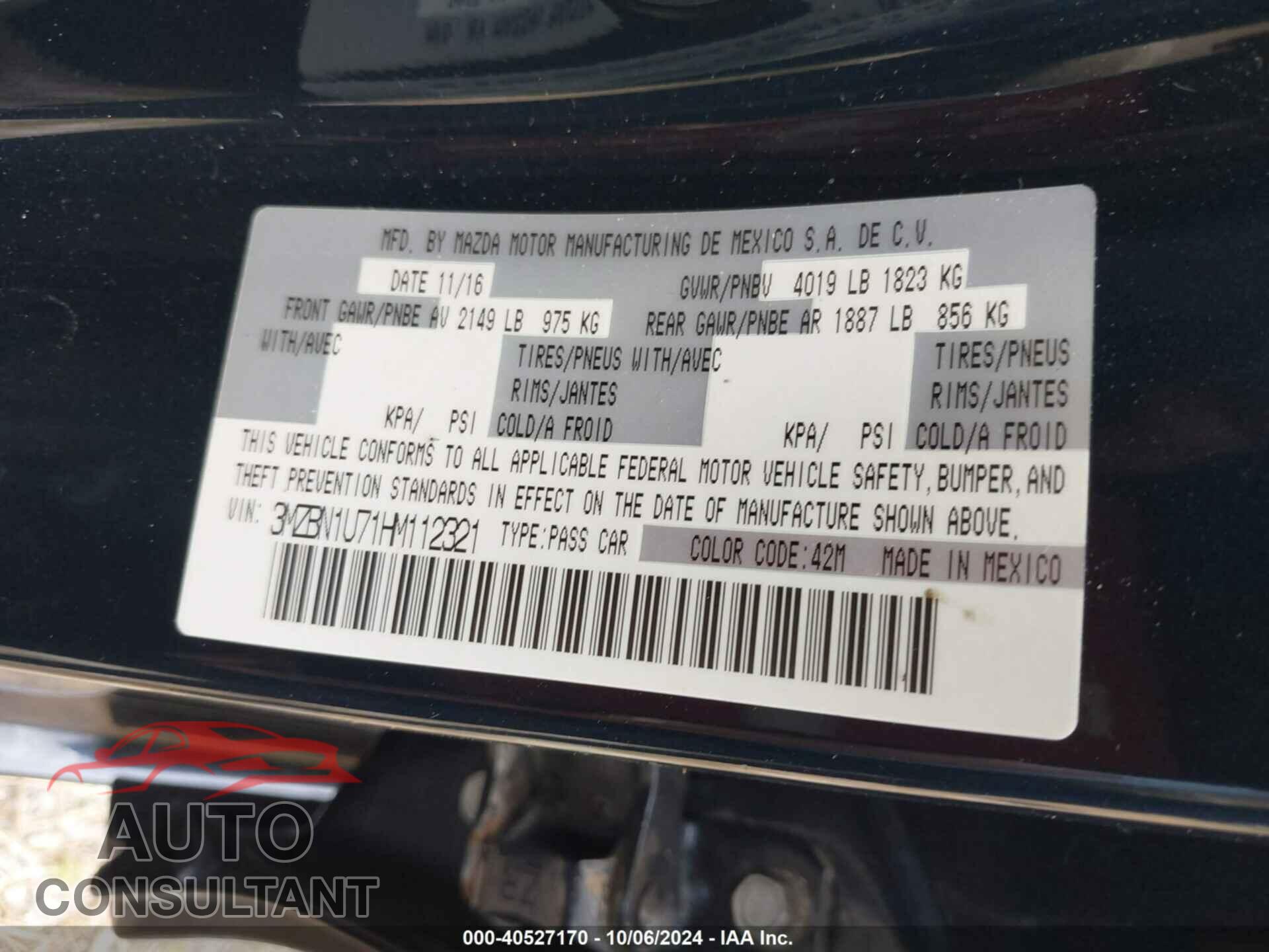 MAZDA MAZDA3 2017 - 3MZBN1U71HM112321
