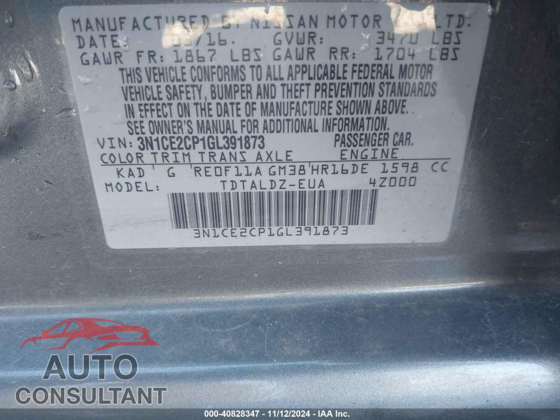 NISSAN VERSA NOTE 2016 - 3N1CE2CP1GL391873