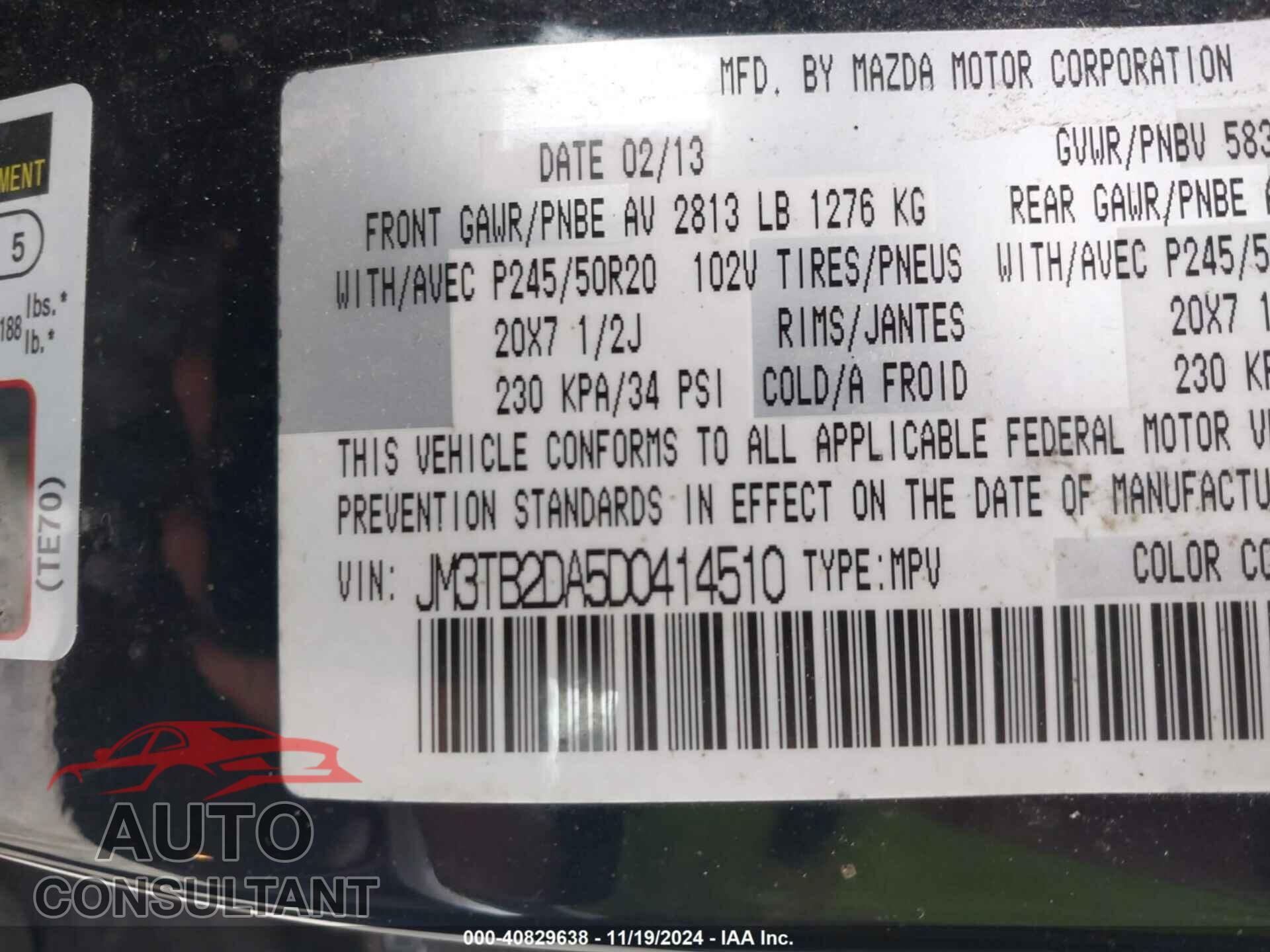 MAZDA CX-9 2013 - JM3TB2DA5D0414510